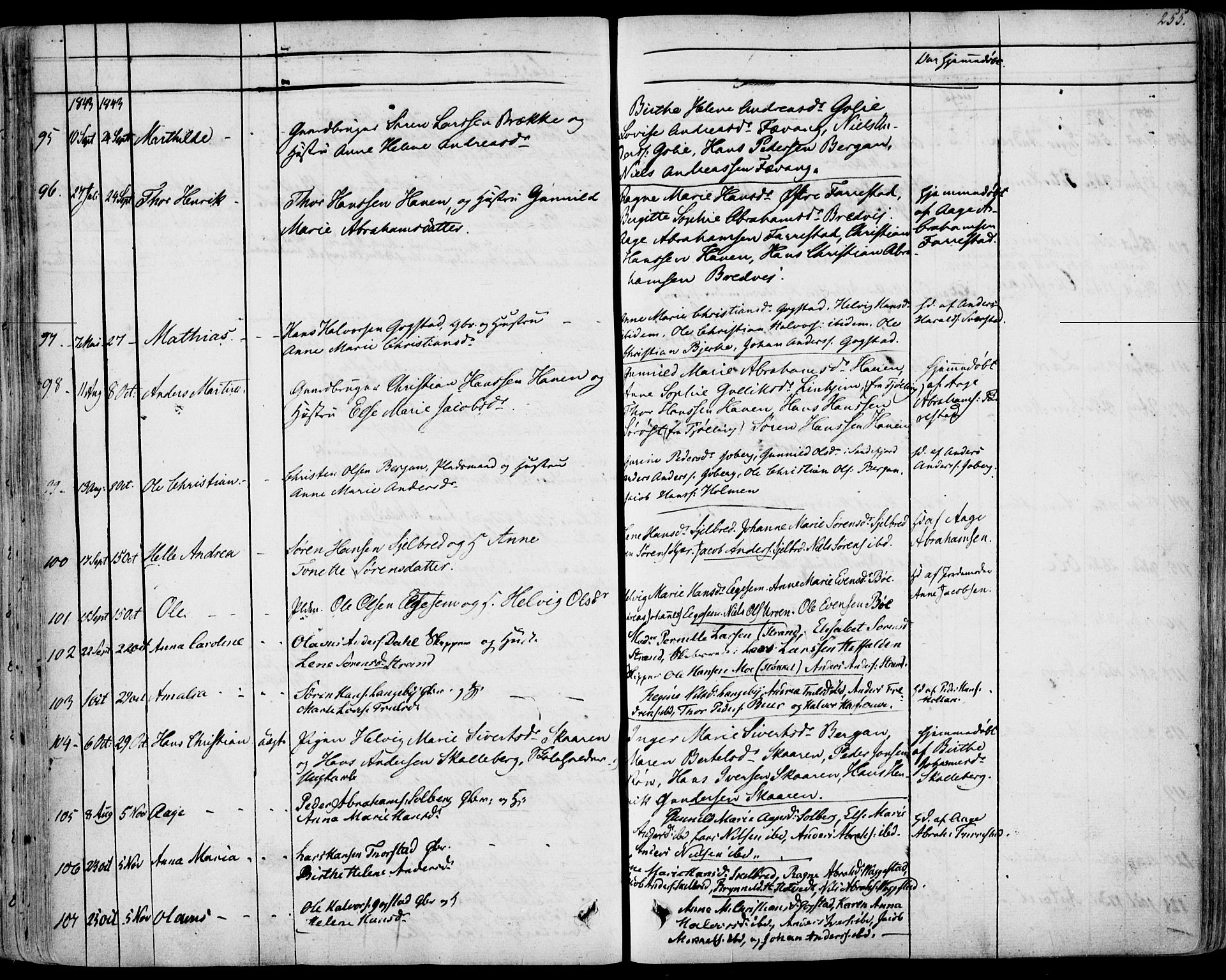 Sandar kirkebøker, AV/SAKO-A-243/F/Fa/L0005: Ministerialbok nr. 5, 1832-1847, s. 254-255