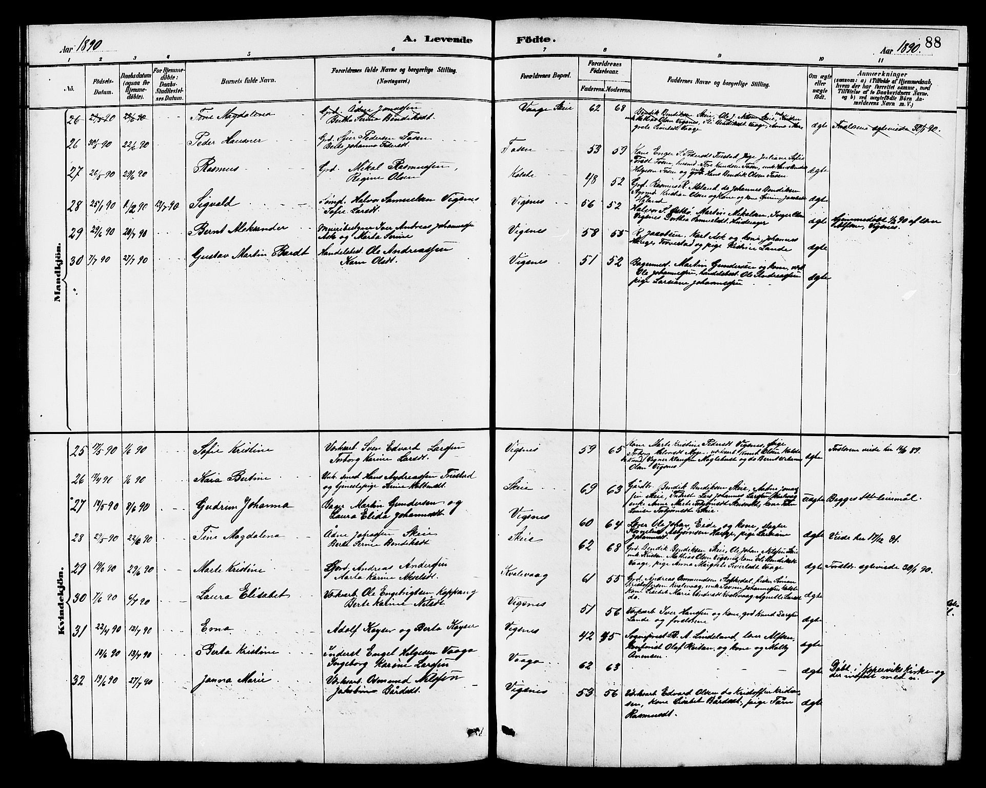 Avaldsnes sokneprestkontor, SAST/A -101851/H/Ha/Hab/L0007: Klokkerbok nr. B 7, 1885-1909, s. 88