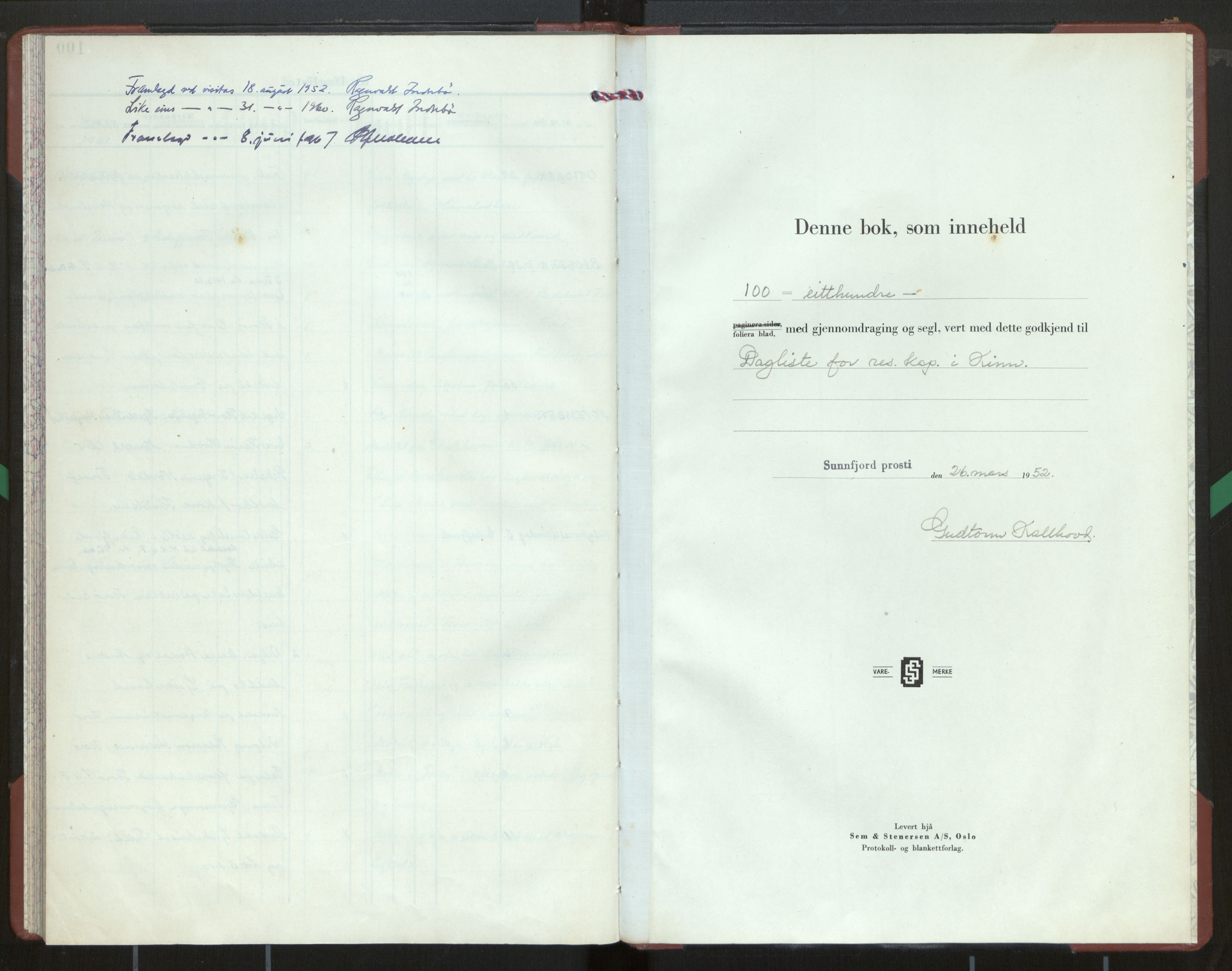 Kinn sokneprestembete, SAB/A-80801/H/Hac/L0003: Dagregister nr. 3, 1951-1961