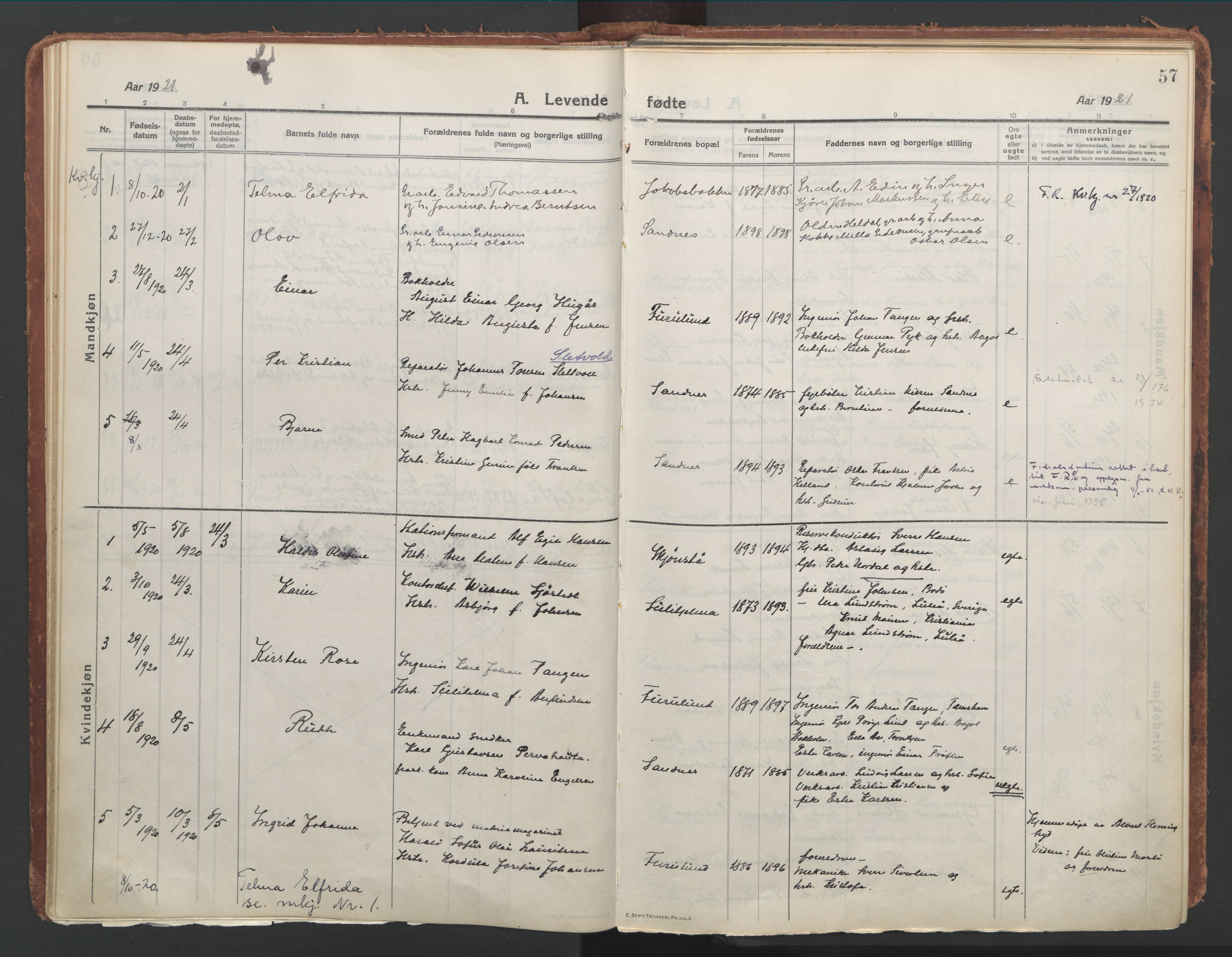 Ministerialprotokoller, klokkerbøker og fødselsregistre - Nordland, AV/SAT-A-1459/850/L0715: Residerende kapellans bok nr. 850B05, 1913-1924, s. 57