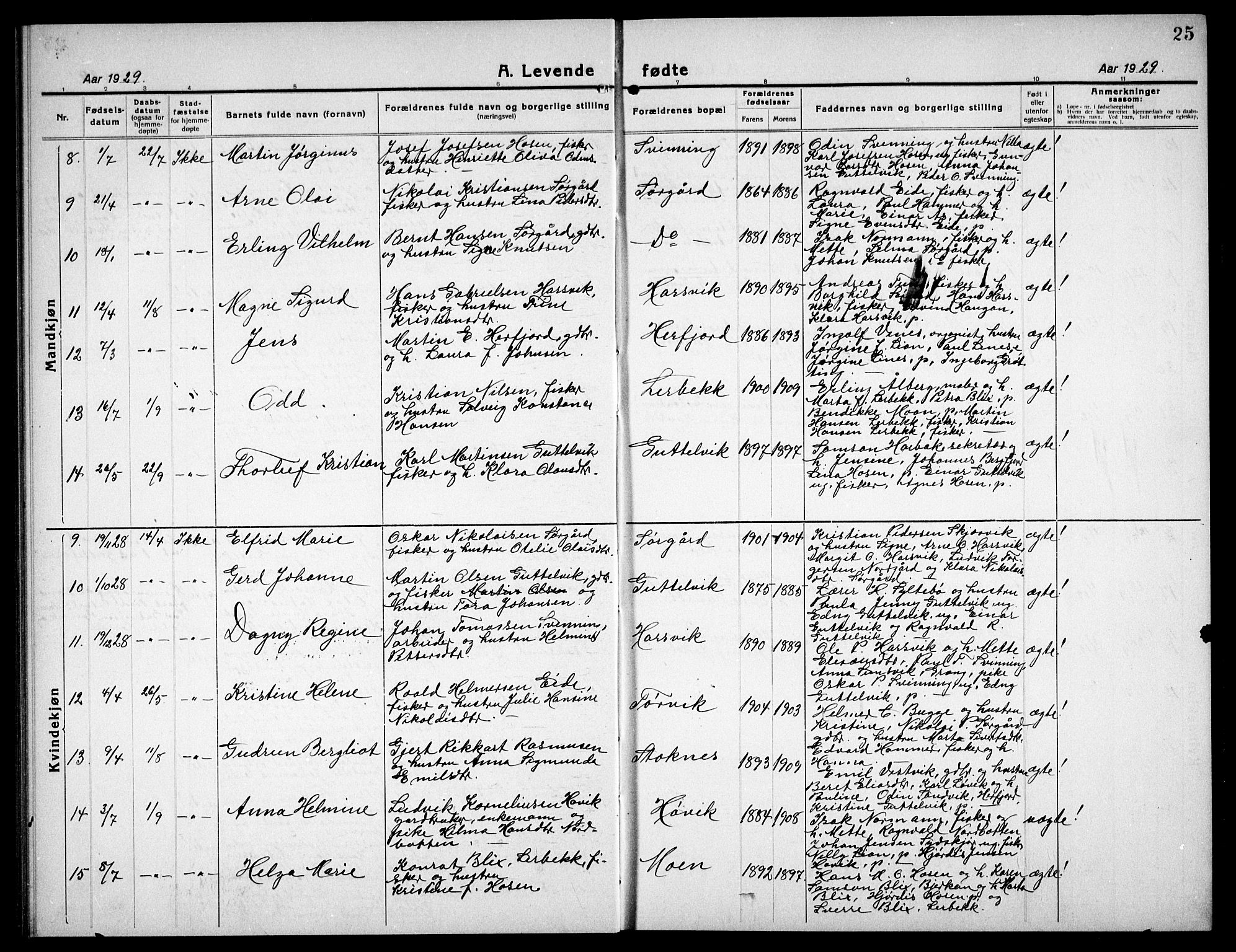 Ministerialprotokoller, klokkerbøker og fødselsregistre - Sør-Trøndelag, AV/SAT-A-1456/656/L0696: Klokkerbok nr. 656C02, 1921-1937, s. 25