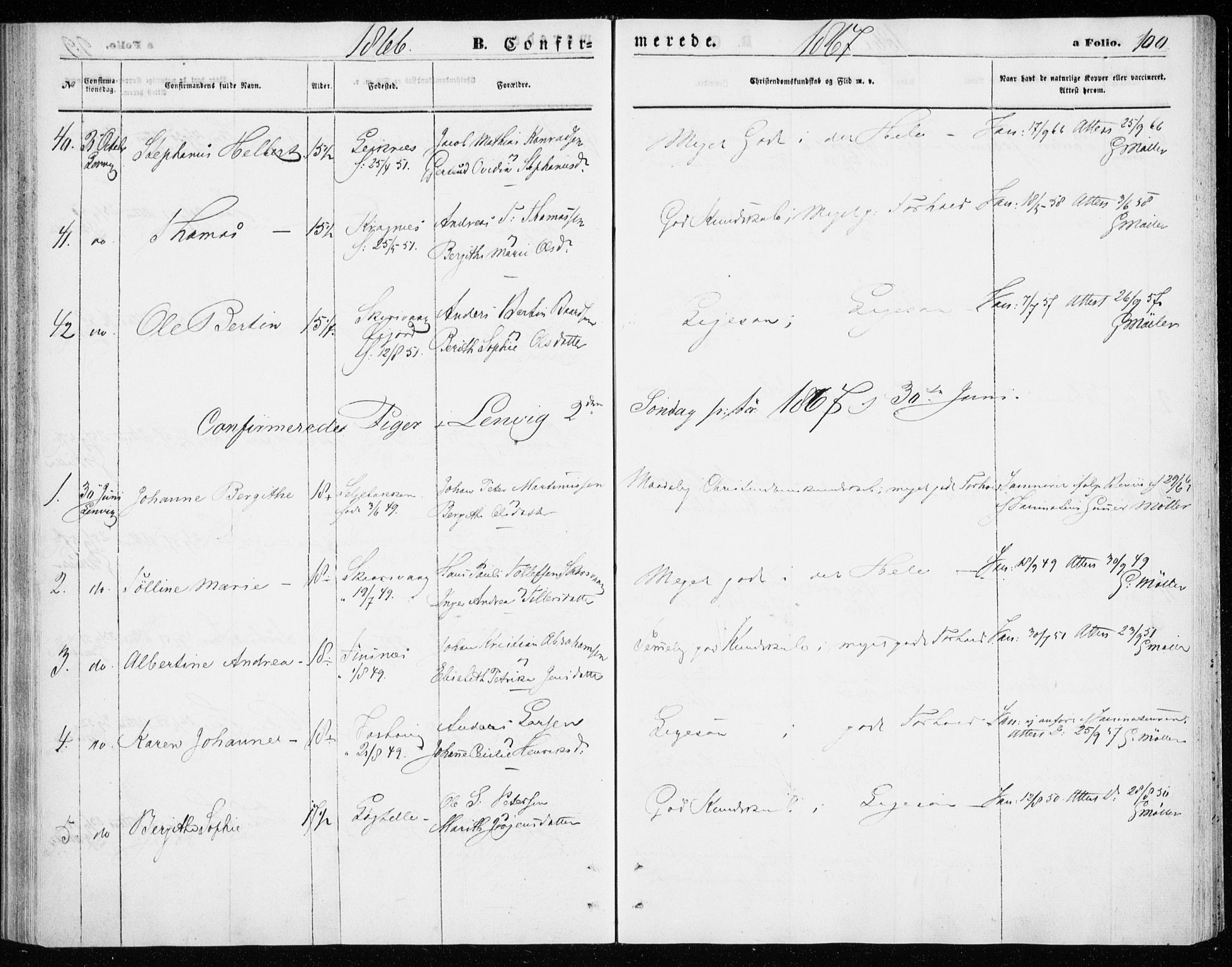 Lenvik sokneprestembete, SATØ/S-1310/H/Ha/Haa/L0009kirke: Ministerialbok nr. 9, 1866-1873, s. 100