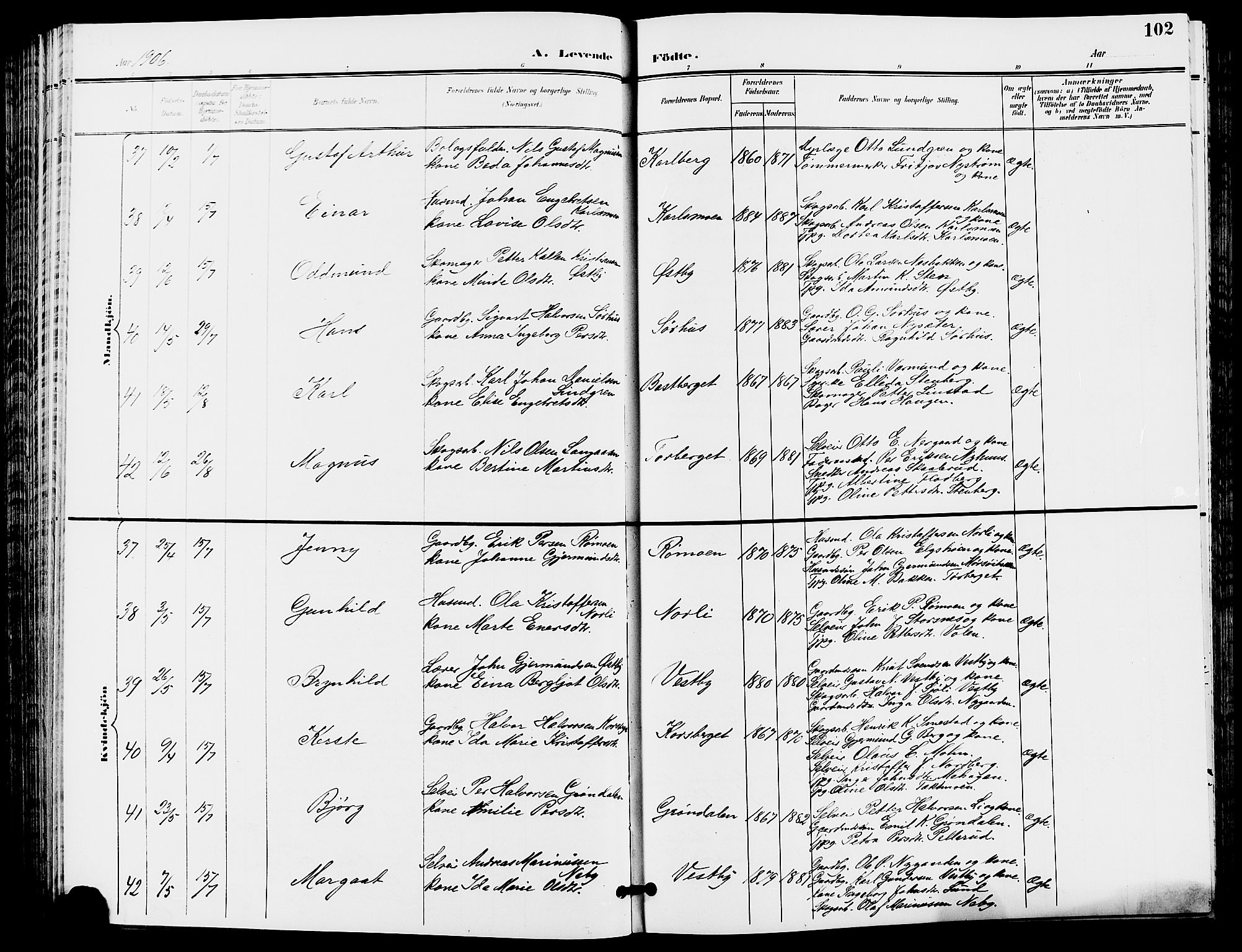 Trysil prestekontor, AV/SAH-PREST-046/H/Ha/Hab/L0006: Klokkerbok nr. 6, 1896-1912, s. 102