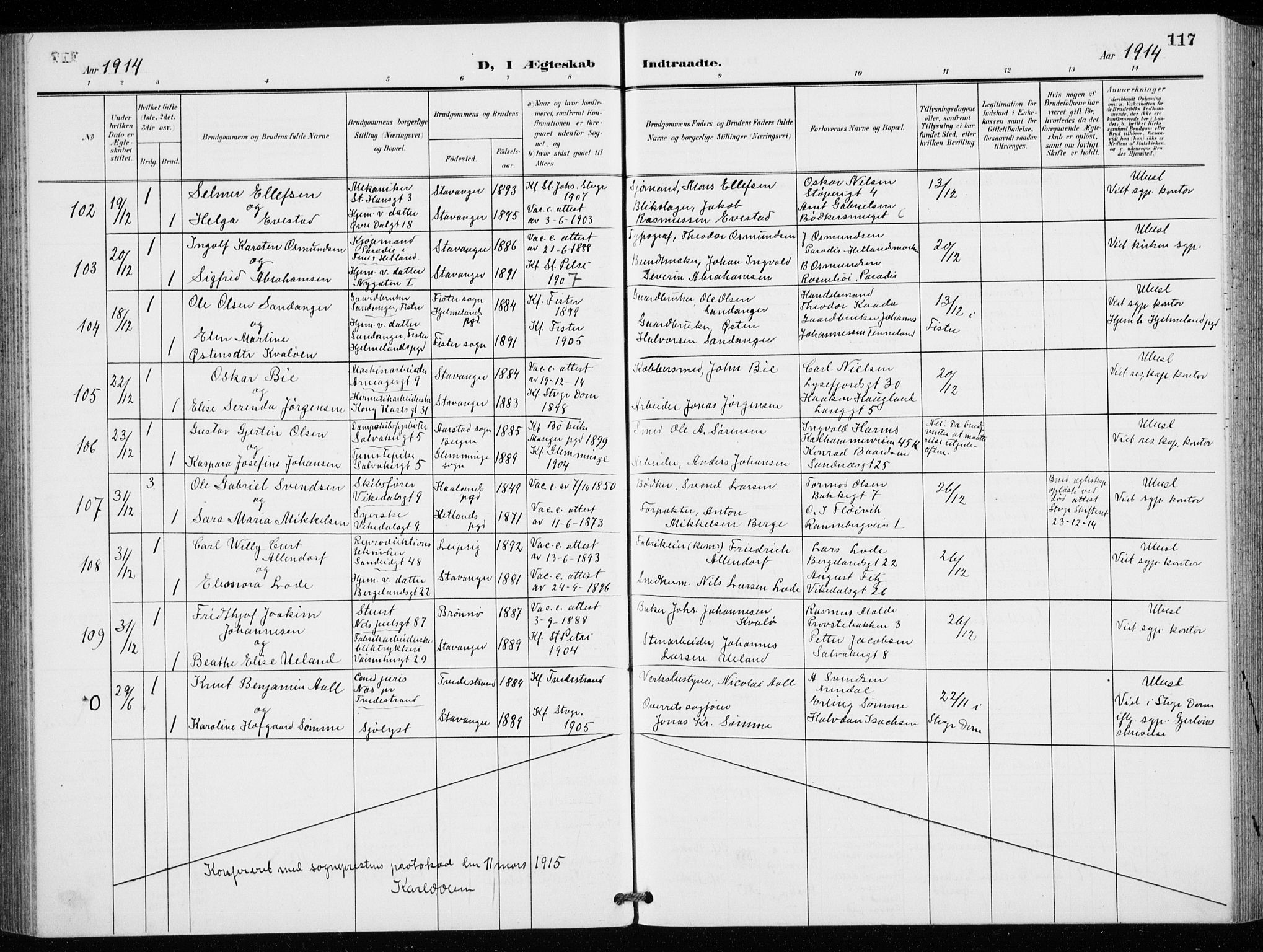 St. Petri sokneprestkontor, AV/SAST-A-101813/001/30/30BB/L0009: Klokkerbok nr. B 9, 1902-1935, s. 117