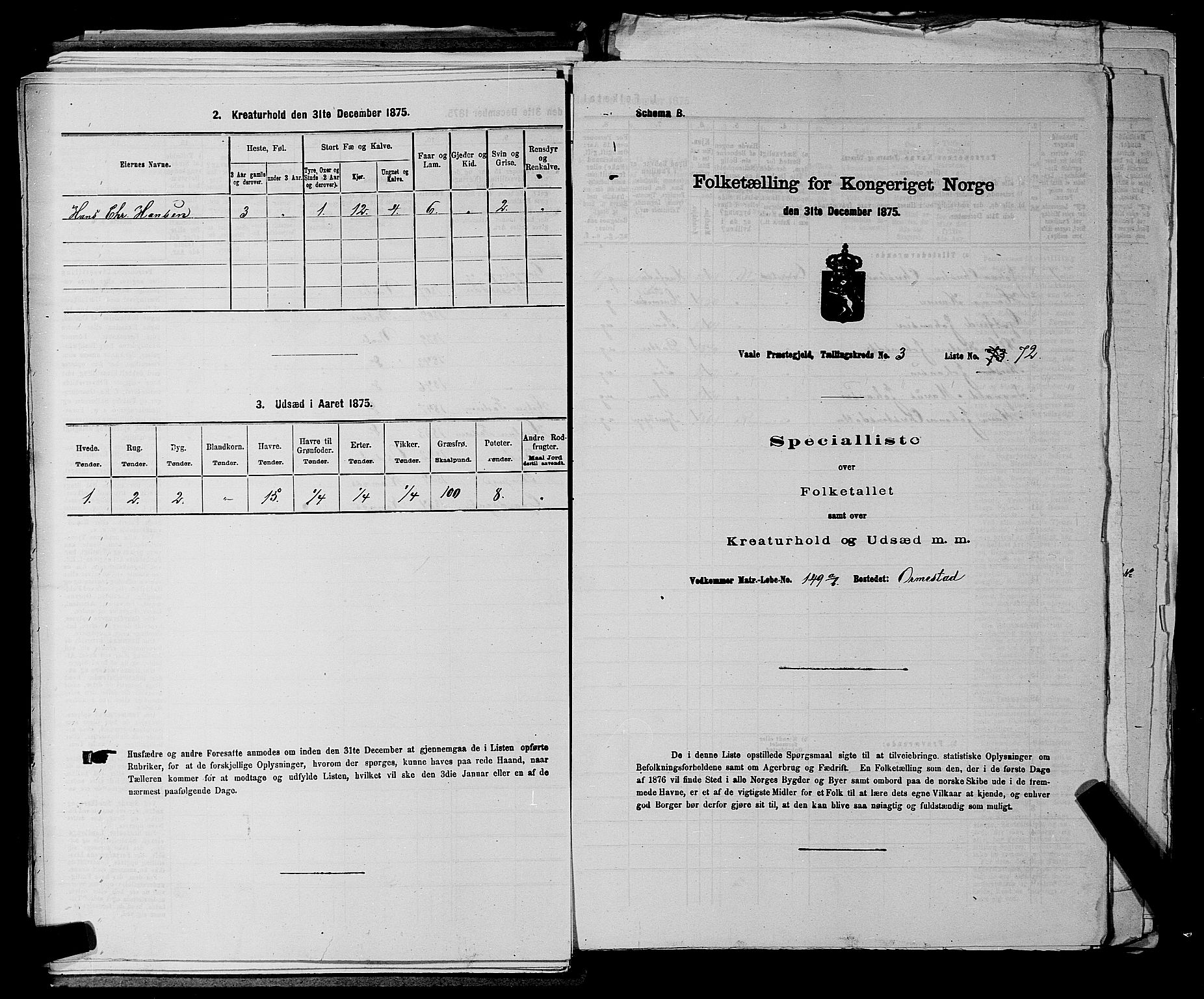 SAKO, Folketelling 1875 for 0716P Våle prestegjeld, 1875, s. 509