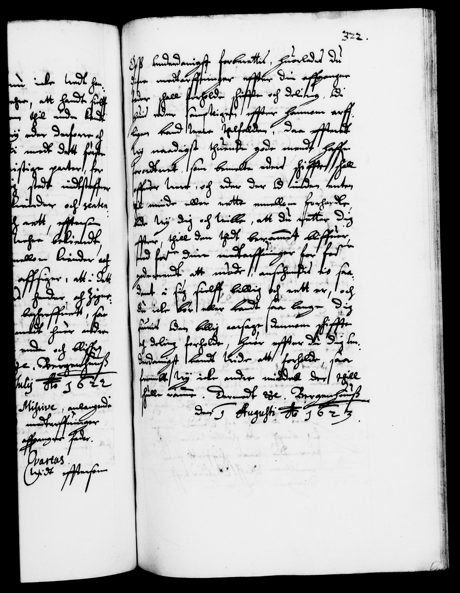 Danske Kanselli 1572-1799, AV/RA-EA-3023/F/Fc/Fca/Fcab/L0004: Norske tegnelser (mikrofilm), 1617-1627, s. 322a