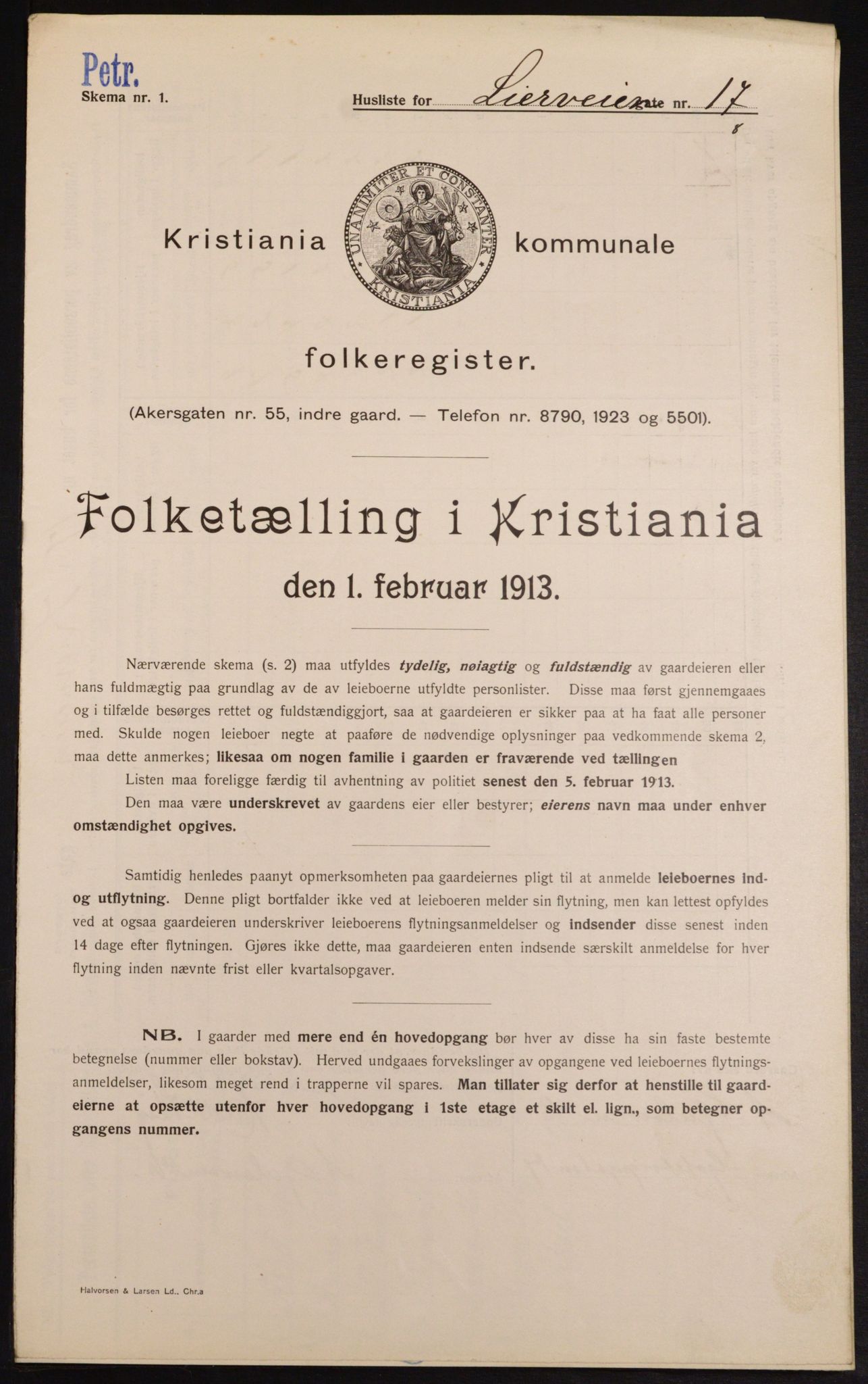 OBA, Kommunal folketelling 1.2.1913 for Kristiania, 1913, s. 57285