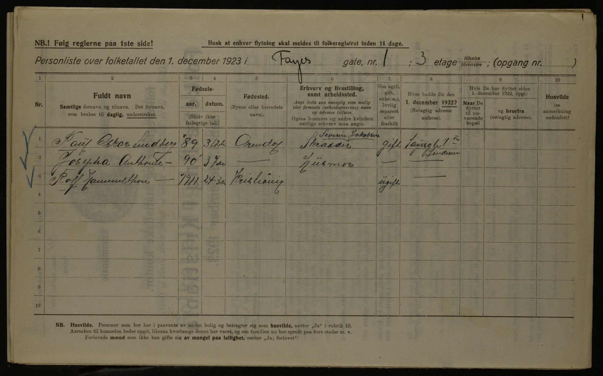 OBA, Kommunal folketelling 1.12.1923 for Kristiania, 1923, s. 26857