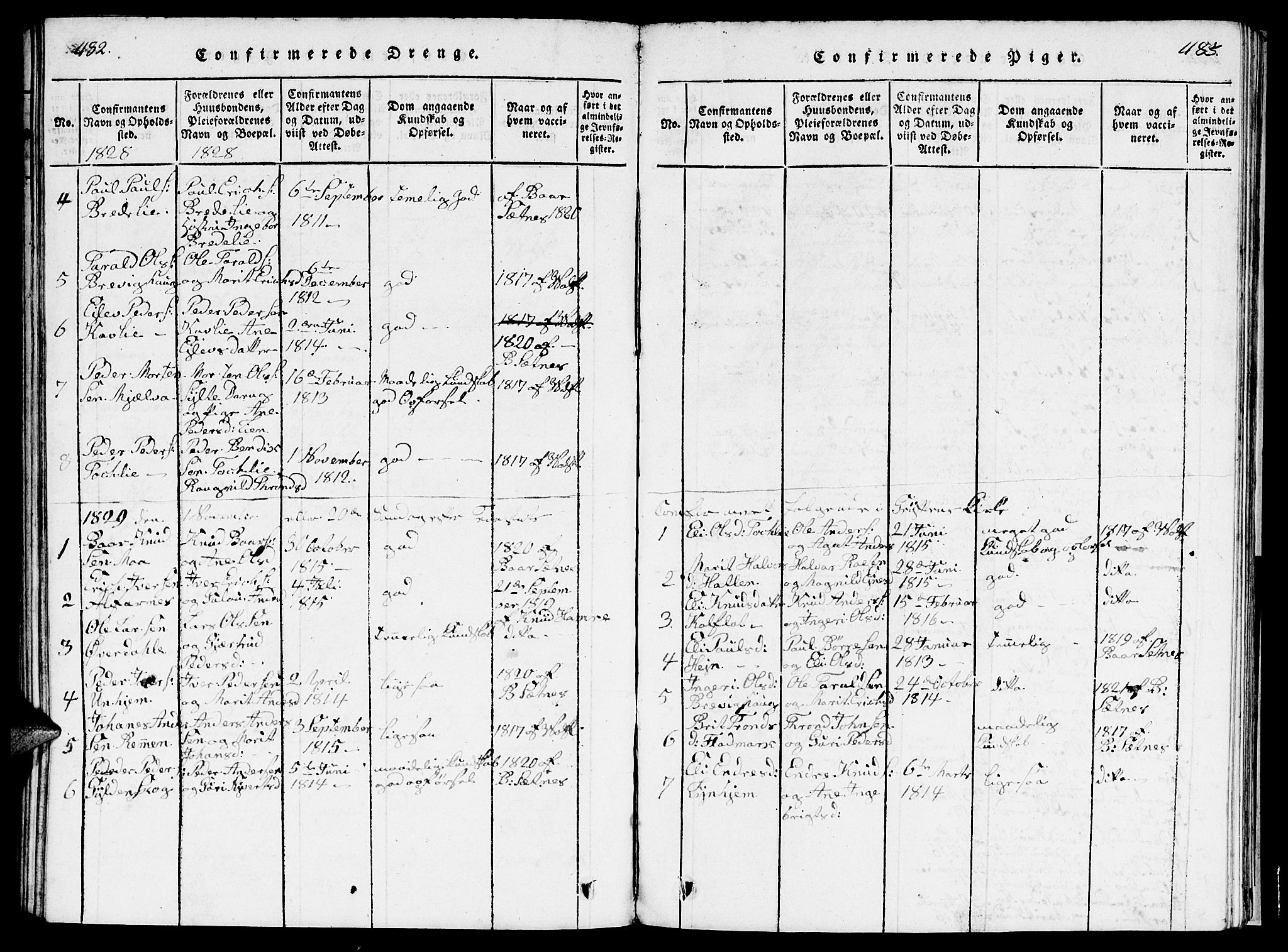 Ministerialprotokoller, klokkerbøker og fødselsregistre - Møre og Romsdal, SAT/A-1454/545/L0587: Klokkerbok nr. 545C01, 1818-1836, s. 482-483