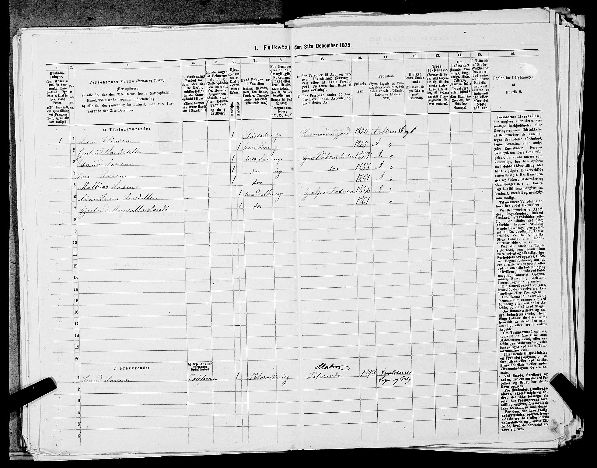 SAST, Folketelling 1875 for 1147L Avaldsnes prestegjeld, Avaldsnes sokn og Kopervik landsokn, 1875, s. 1458