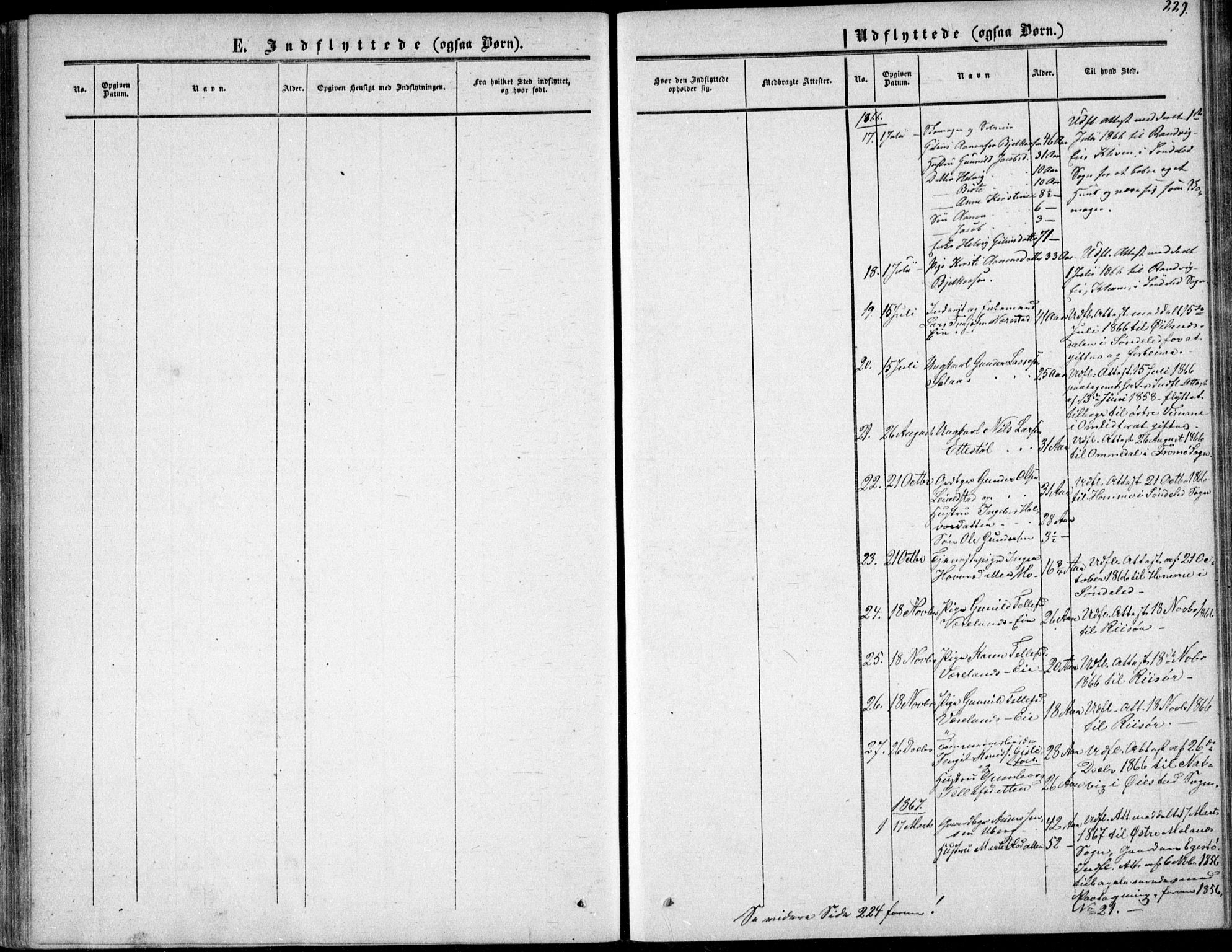 Gjerstad sokneprestkontor, SAK/1111-0014/F/Fa/Fab/L0003: Ministerialbok nr. A 3, 1853-1878, s. 229