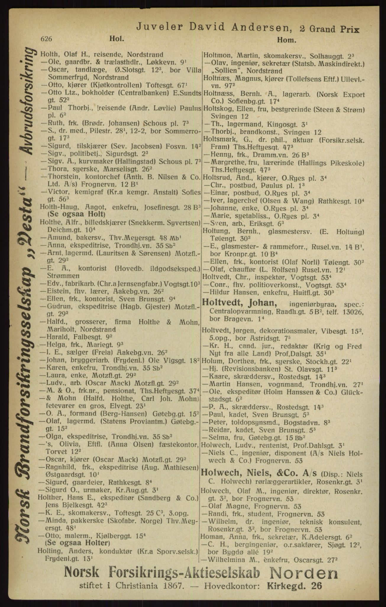 Kristiania/Oslo adressebok, PUBL/-, 1916, s. 626