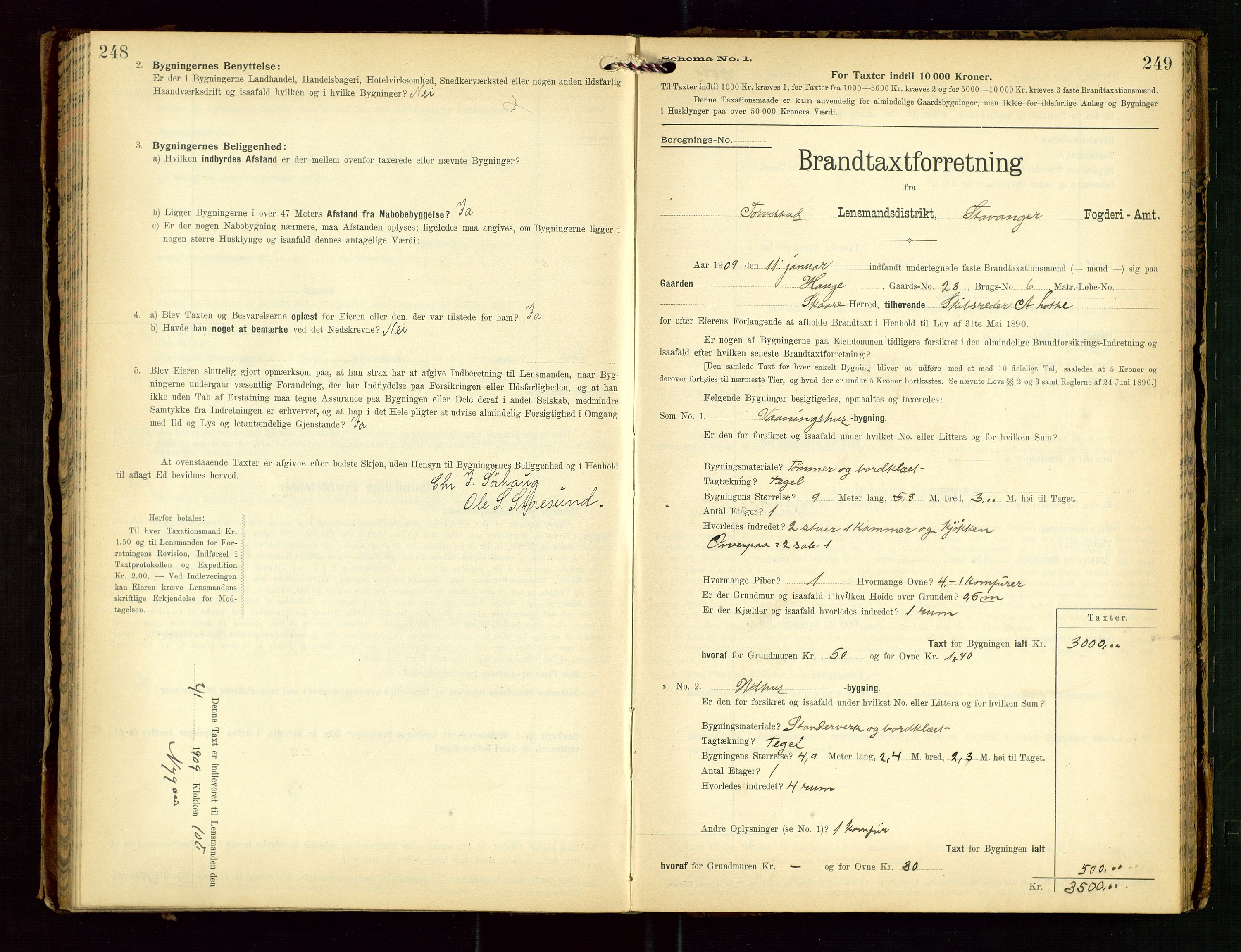 Torvestad lensmannskontor, AV/SAST-A-100307/1/Gob/L0003: "Brandtaxationsprotokol for Torvestad Lensmannsdistrikt", 1905-1909, s. 248-249