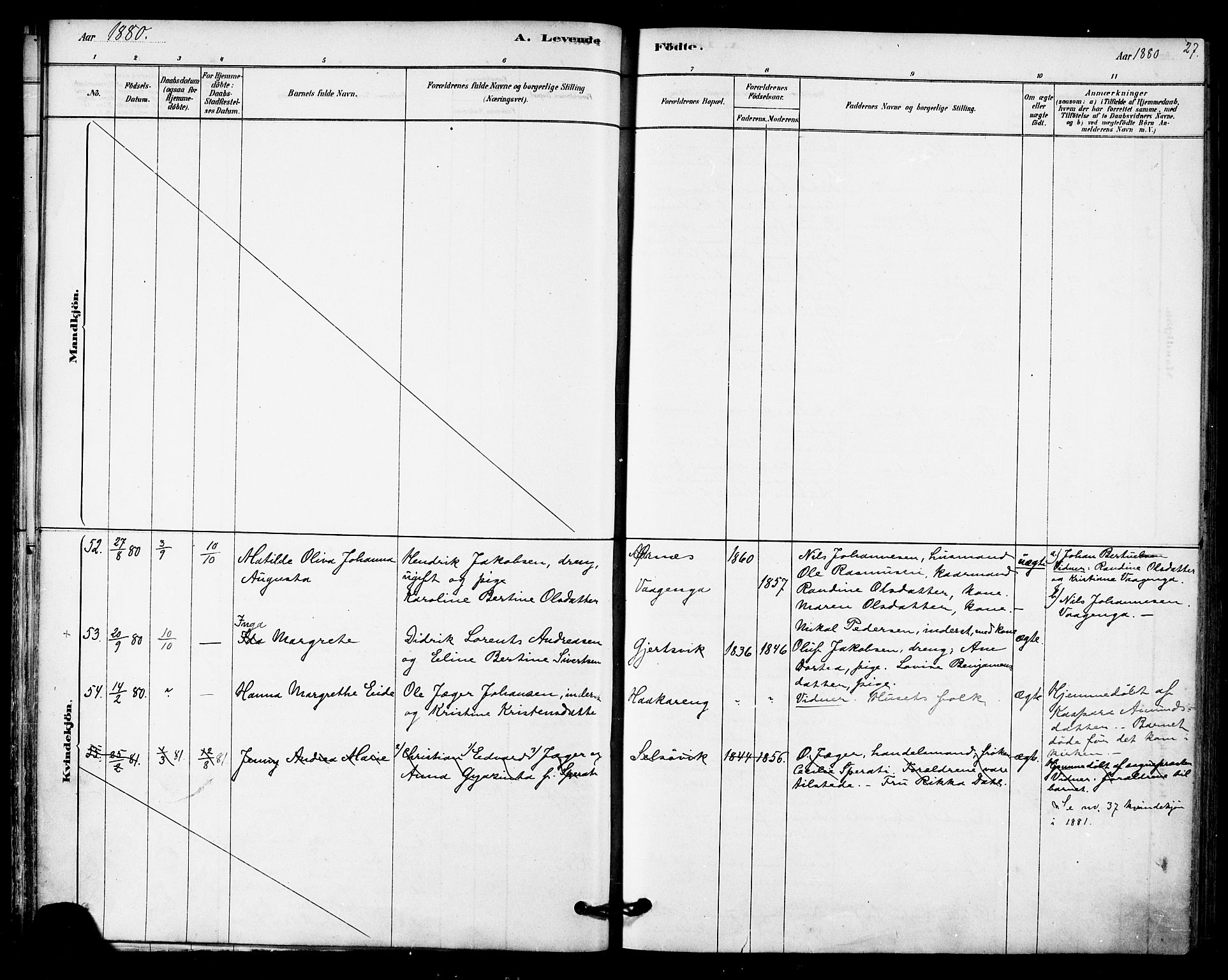 Ministerialprotokoller, klokkerbøker og fødselsregistre - Nordland, SAT/A-1459/841/L0609: Ministerialbok nr. 841A12, 1878-1901, s. 27