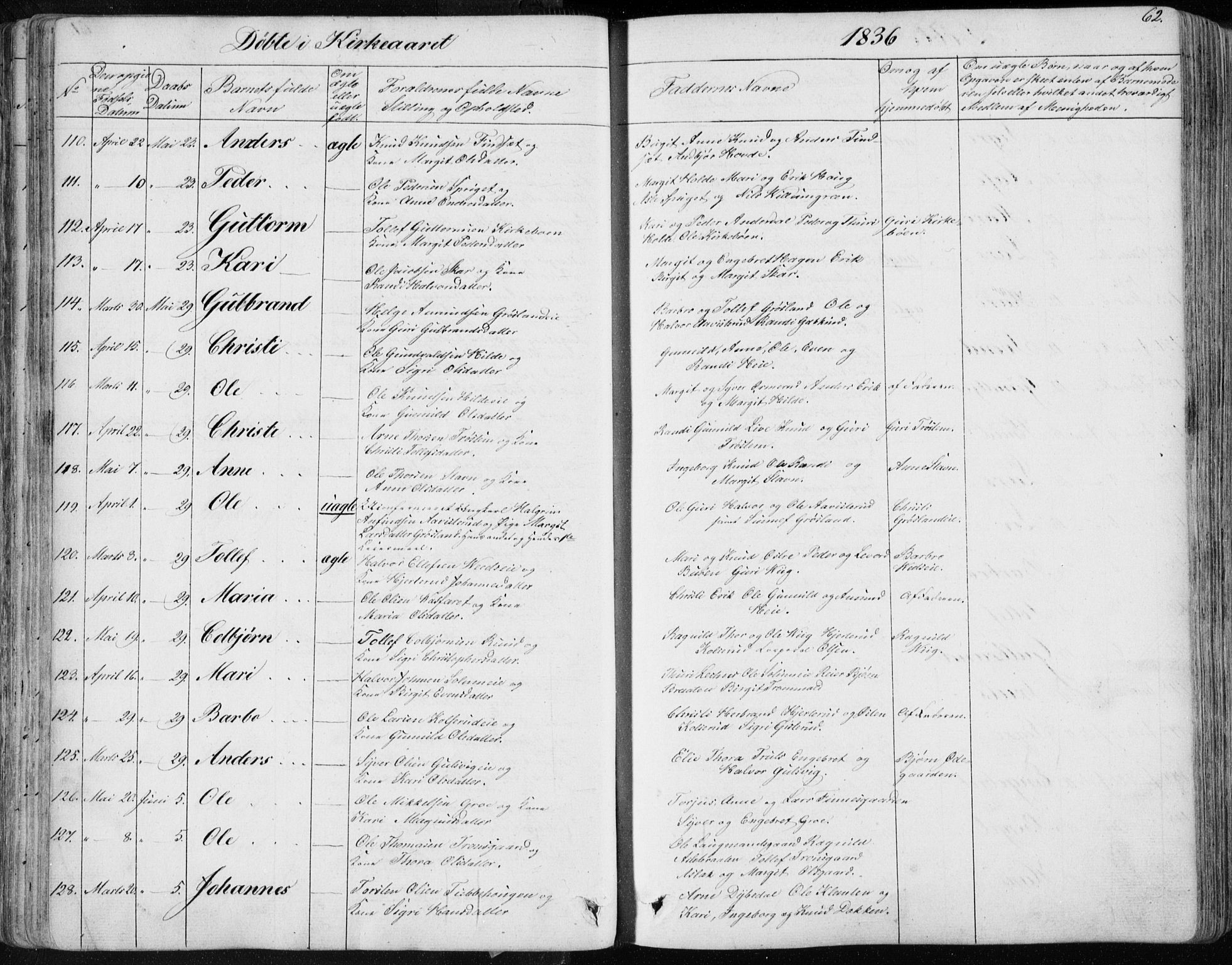 Nes kirkebøker, AV/SAKO-A-236/F/Fa/L0009: Ministerialbok nr. 9, 1834-1863, s. 62