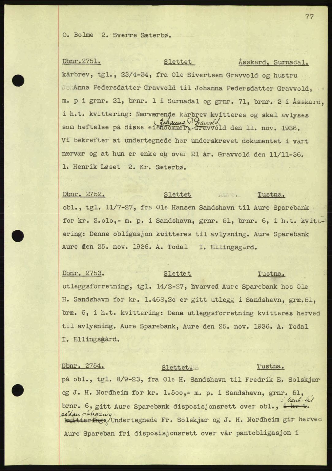 Nordmøre sorenskriveri, SAT/A-4132/1/2/2Ca: Pantebok nr. C80, 1936-1939, Dagboknr: 2751/1936