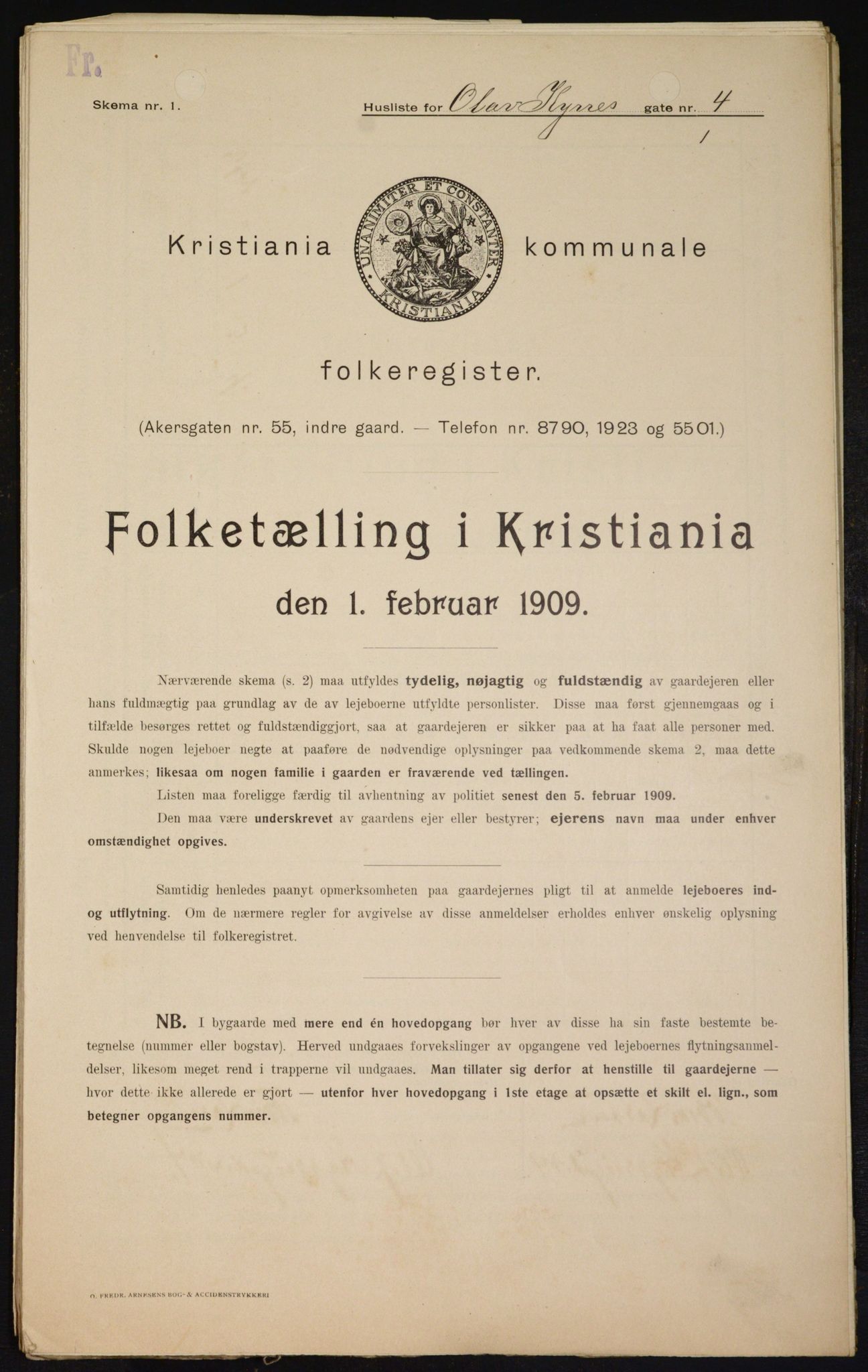 OBA, Kommunal folketelling 1.2.1909 for Kristiania kjøpstad, 1909, s. 68174