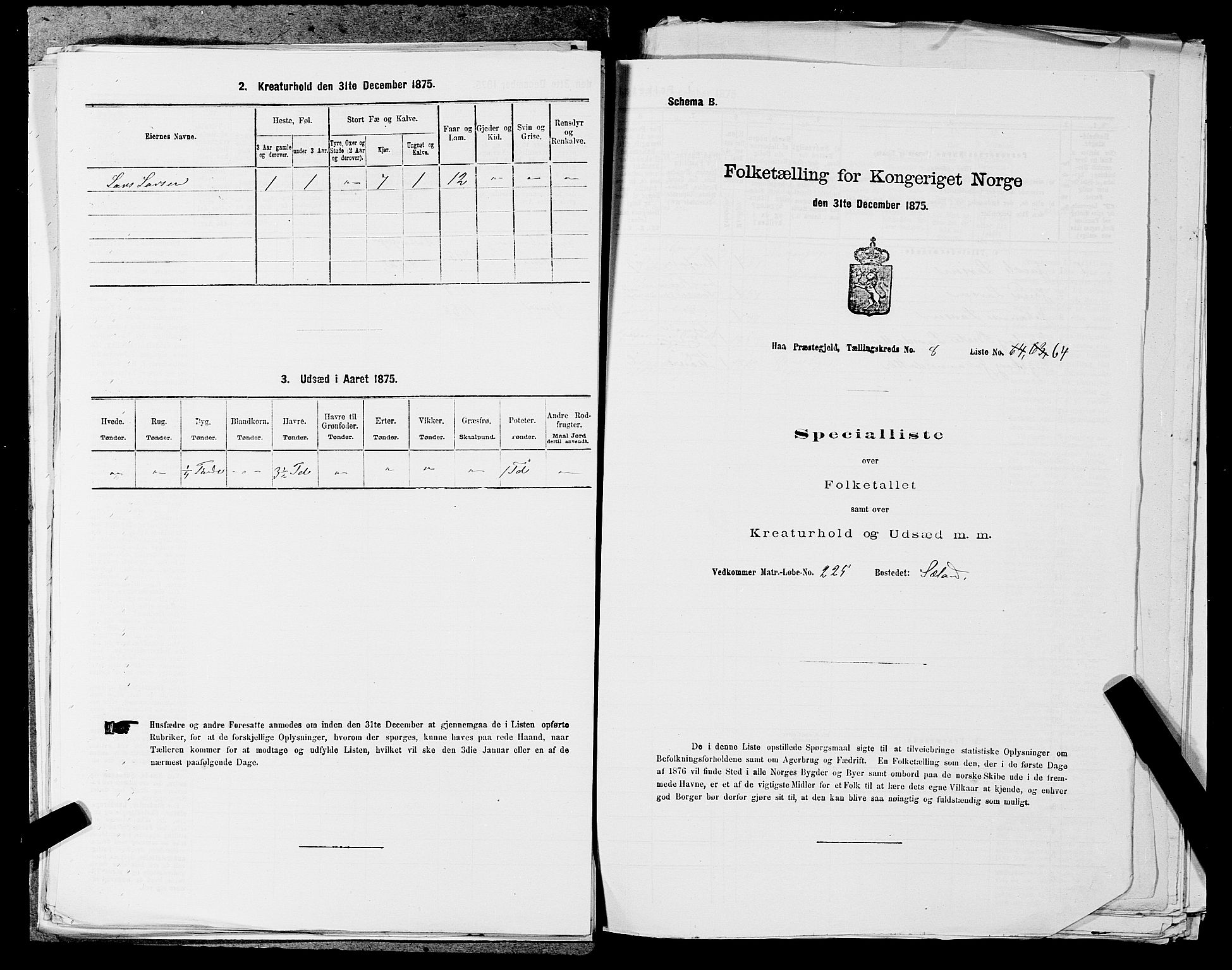 SAST, Folketelling 1875 for 1119P Hå prestegjeld, 1875, s. 952