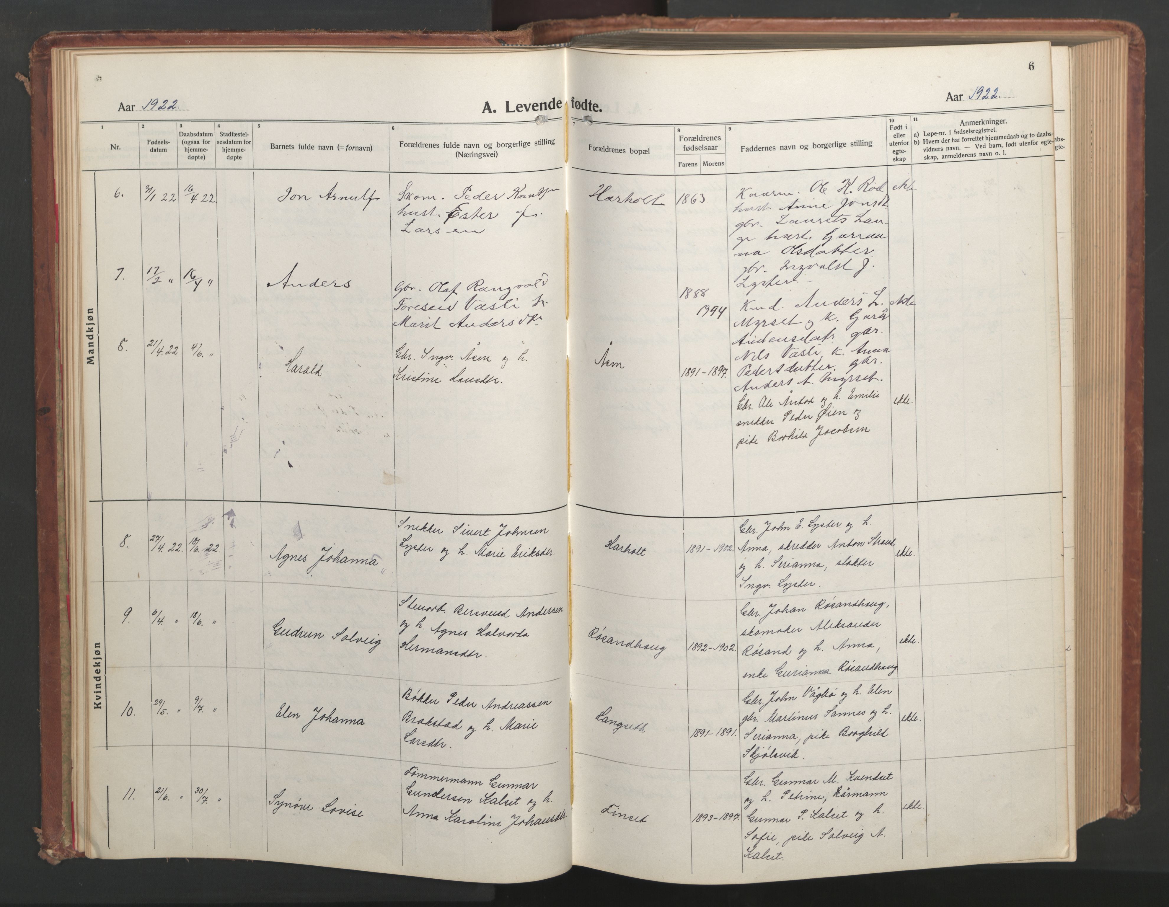 Ministerialprotokoller, klokkerbøker og fødselsregistre - Møre og Romsdal, SAT/A-1454/551/L0633: Klokkerbok nr. 551C05, 1921-1961, s. 6