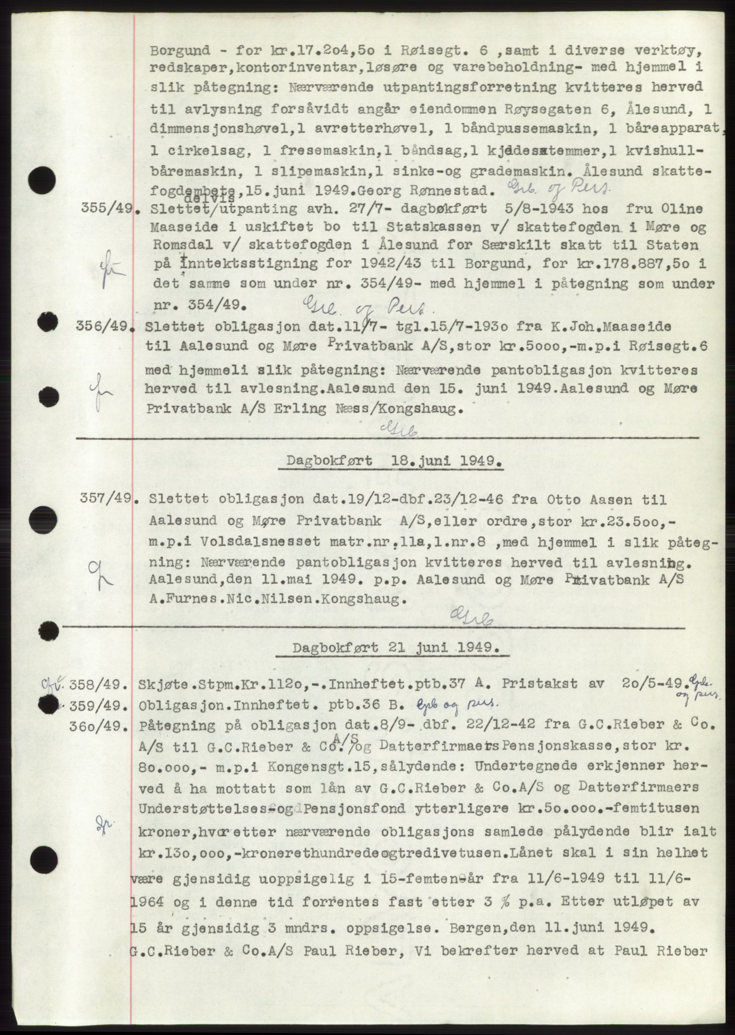 Ålesund byfogd, SAT/A-4384: Pantebok nr. C34-35, 1946-1950, Dagboknr: 355/1949