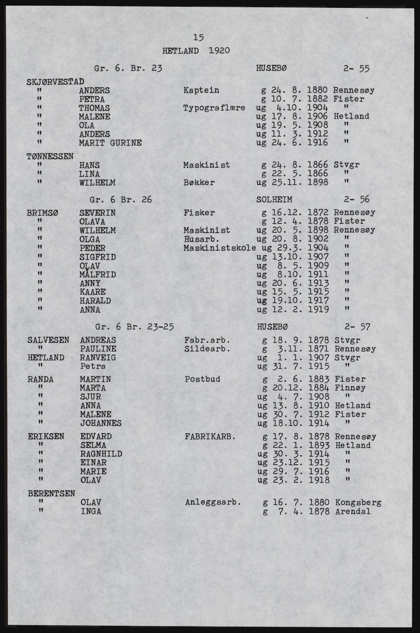 SAST, Avskrift av folketellingen 1920 for Hetland herred, 1920, s. 37