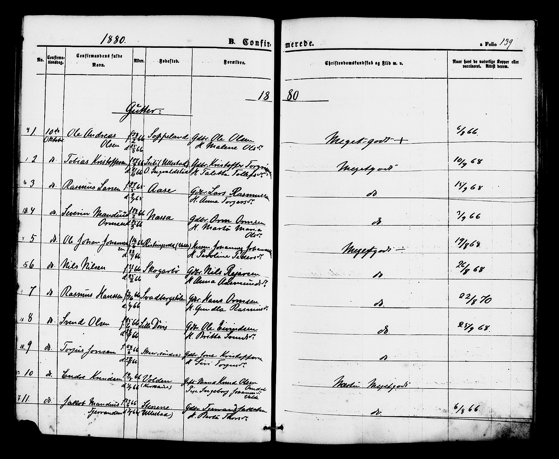 Hjelmeland sokneprestkontor, SAST/A-101843/01/IV/L0012: Ministerialbok nr. A 12, 1862-1886, s. 139