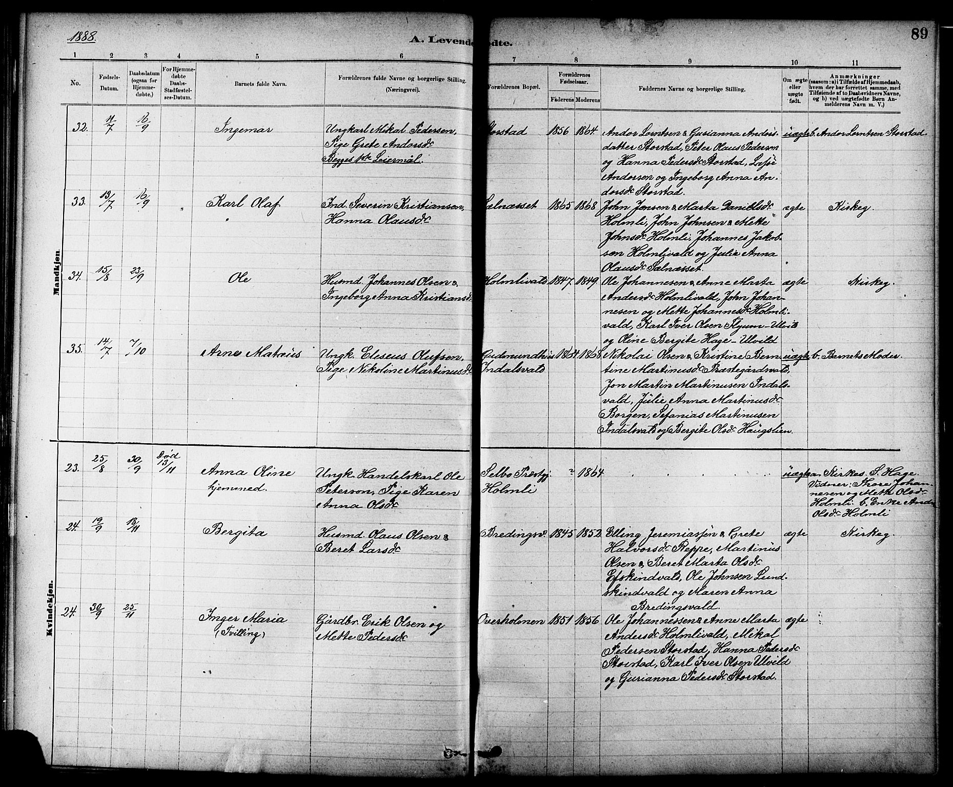 Ministerialprotokoller, klokkerbøker og fødselsregistre - Nord-Trøndelag, SAT/A-1458/724/L0267: Klokkerbok nr. 724C03, 1879-1898, s. 89