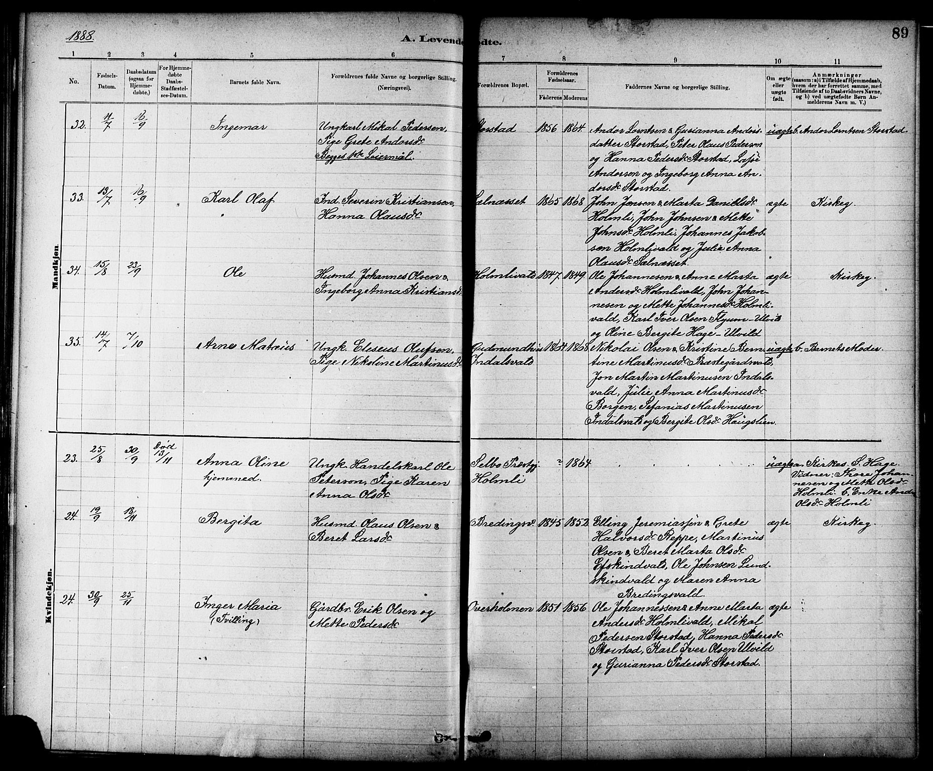 Ministerialprotokoller, klokkerbøker og fødselsregistre - Nord-Trøndelag, AV/SAT-A-1458/724/L0267: Klokkerbok nr. 724C03, 1879-1898, s. 89