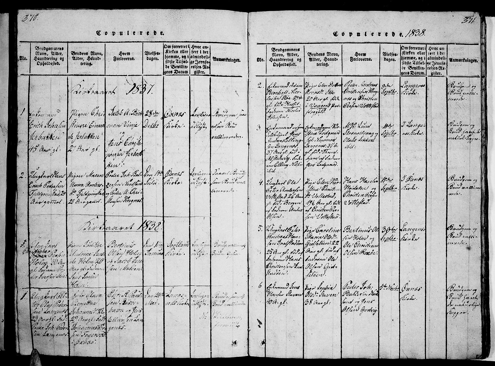 Ministerialprotokoller, klokkerbøker og fødselsregistre - Nordland, AV/SAT-A-1459/893/L1346: Klokkerbok nr. 893C01, 1820-1858, s. 370-371