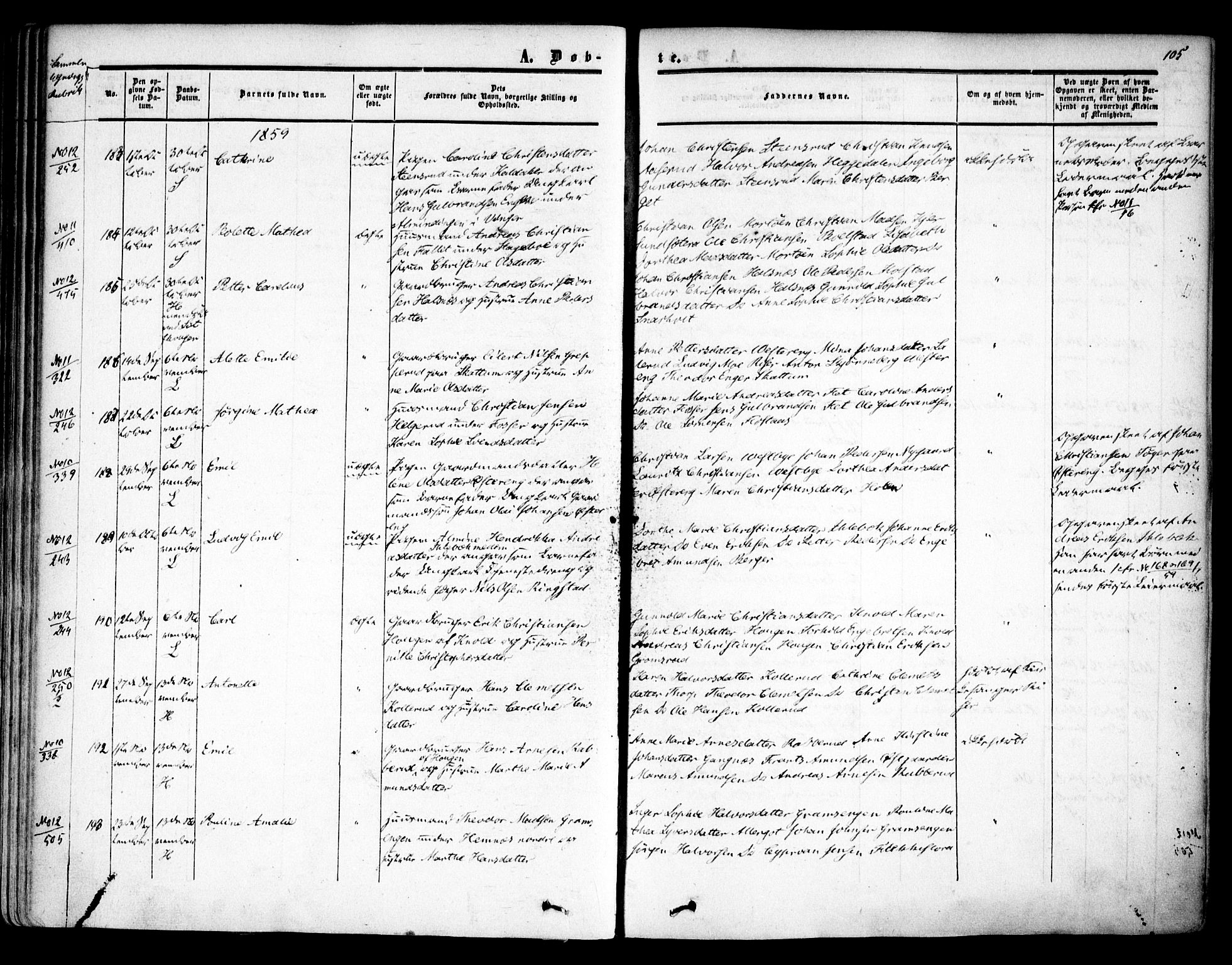 Høland prestekontor Kirkebøker, AV/SAO-A-10346a/F/Fa/L0010: Ministerialbok nr. I 10, 1854-1861, s. 105