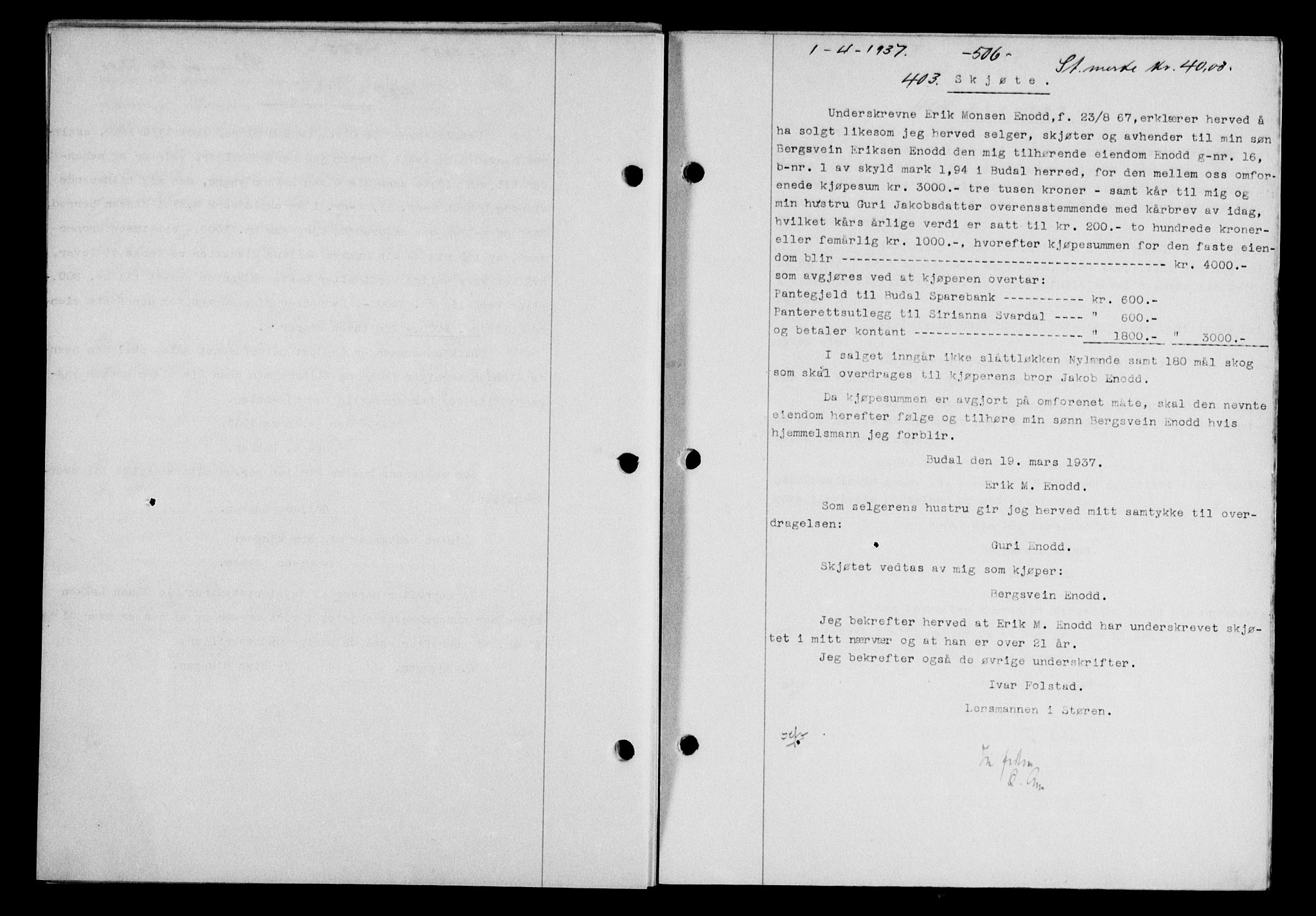 Gauldal sorenskriveri, SAT/A-0014/1/2/2C/L0047: Pantebok nr. 50-51, 1937-1937, Dagboknr: 403/1937