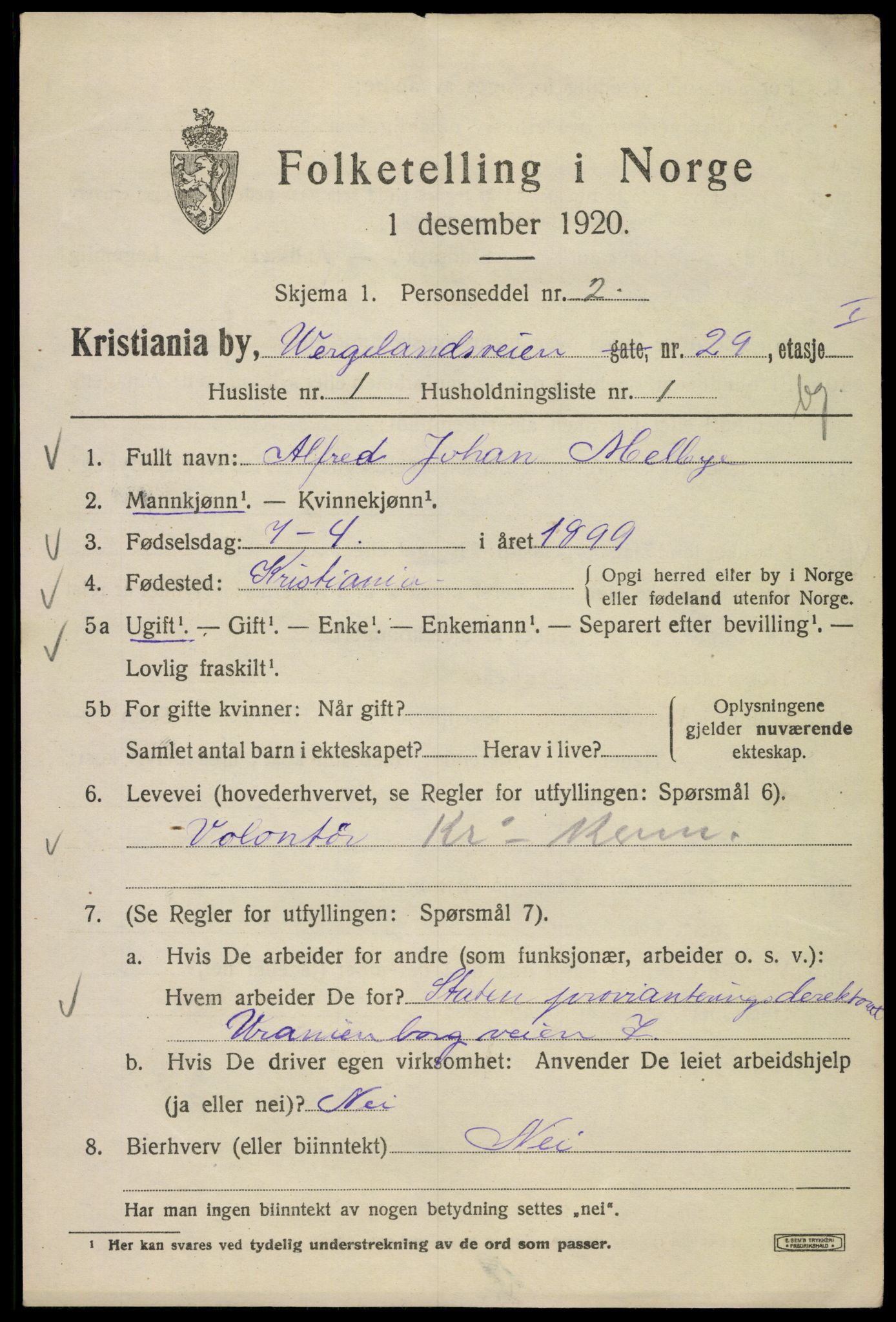 SAO, Folketelling 1920 for 0301 Kristiania kjøpstad, 1920, s. 651587