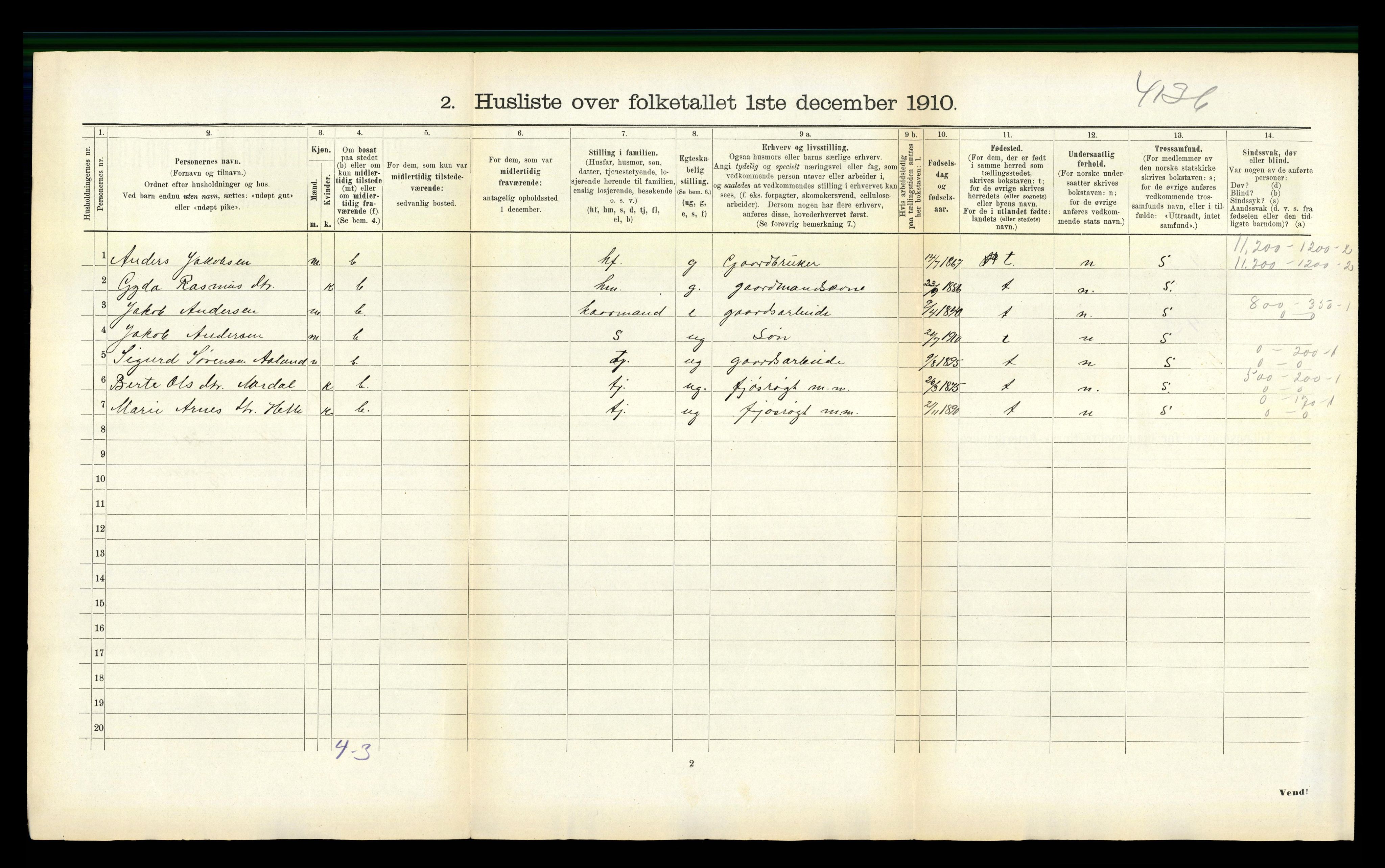 RA, Folketelling 1910 for 1446 Breim herred, 1910, s. 407