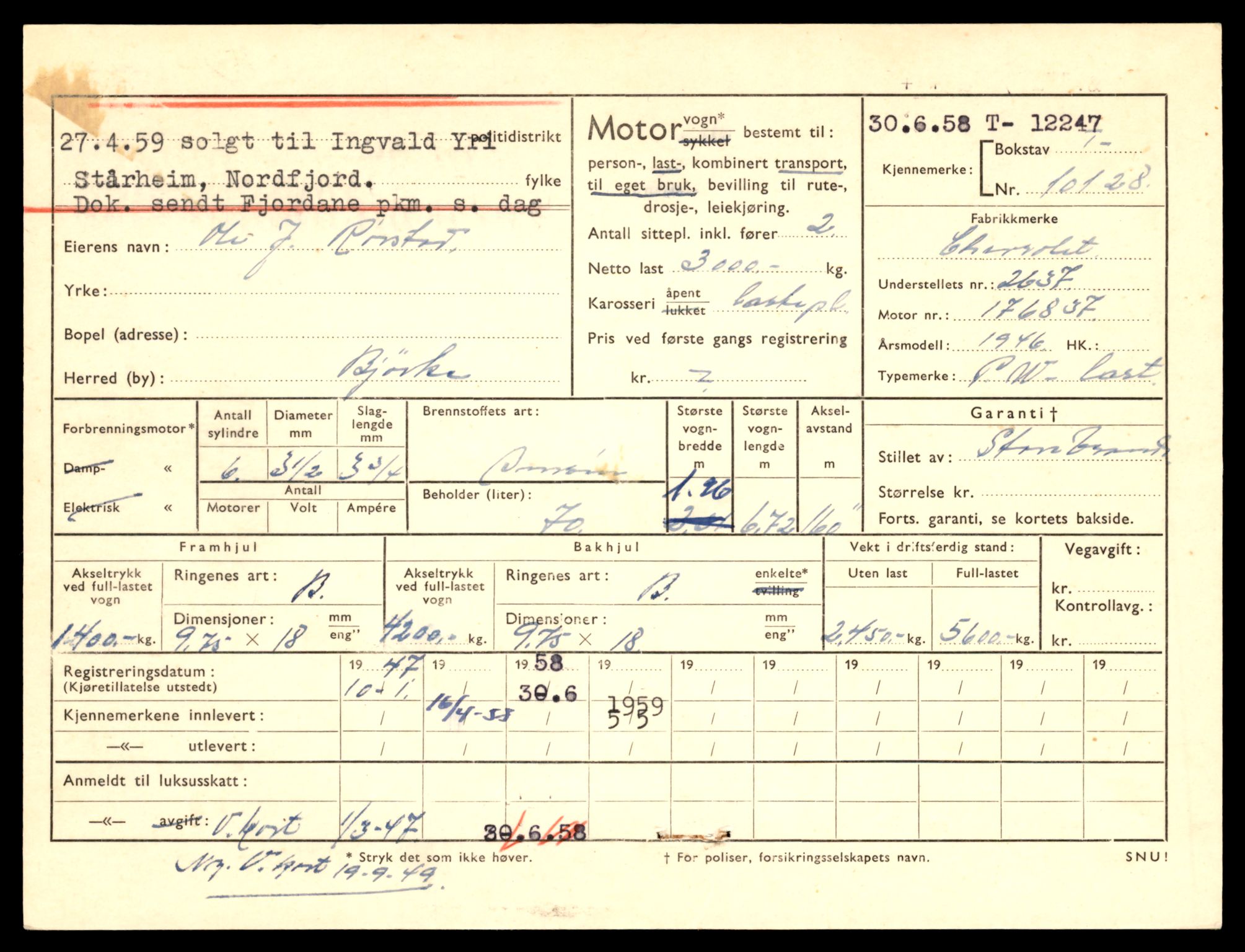 Møre og Romsdal vegkontor - Ålesund trafikkstasjon, AV/SAT-A-4099/F/Fe/L0033: Registreringskort for kjøretøy T 12151 - T 12474, 1927-1998, s. 2375