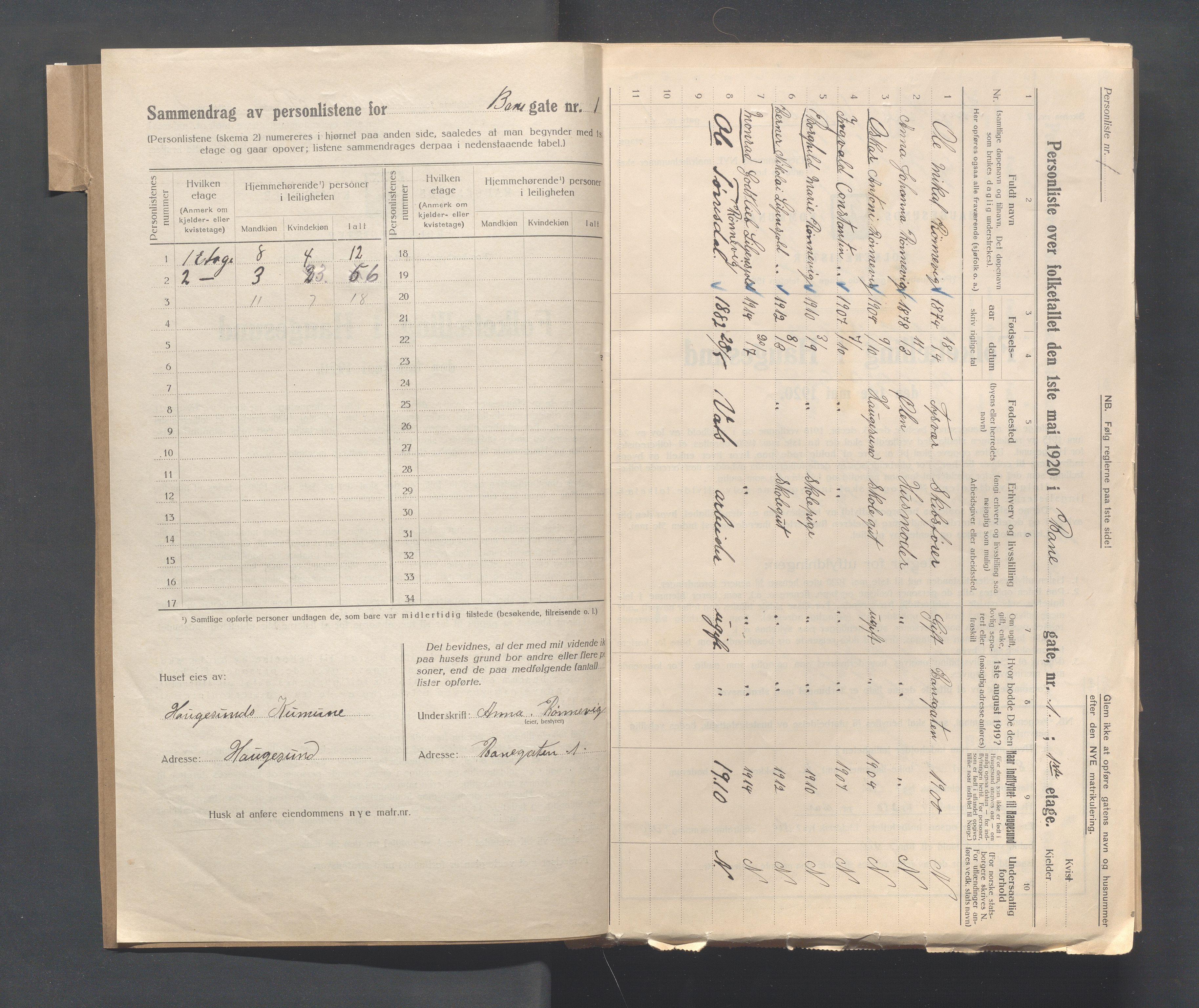 IKAR, Kommunal folketelling 1.5.1920 for Haugesund, 1920, s. 81