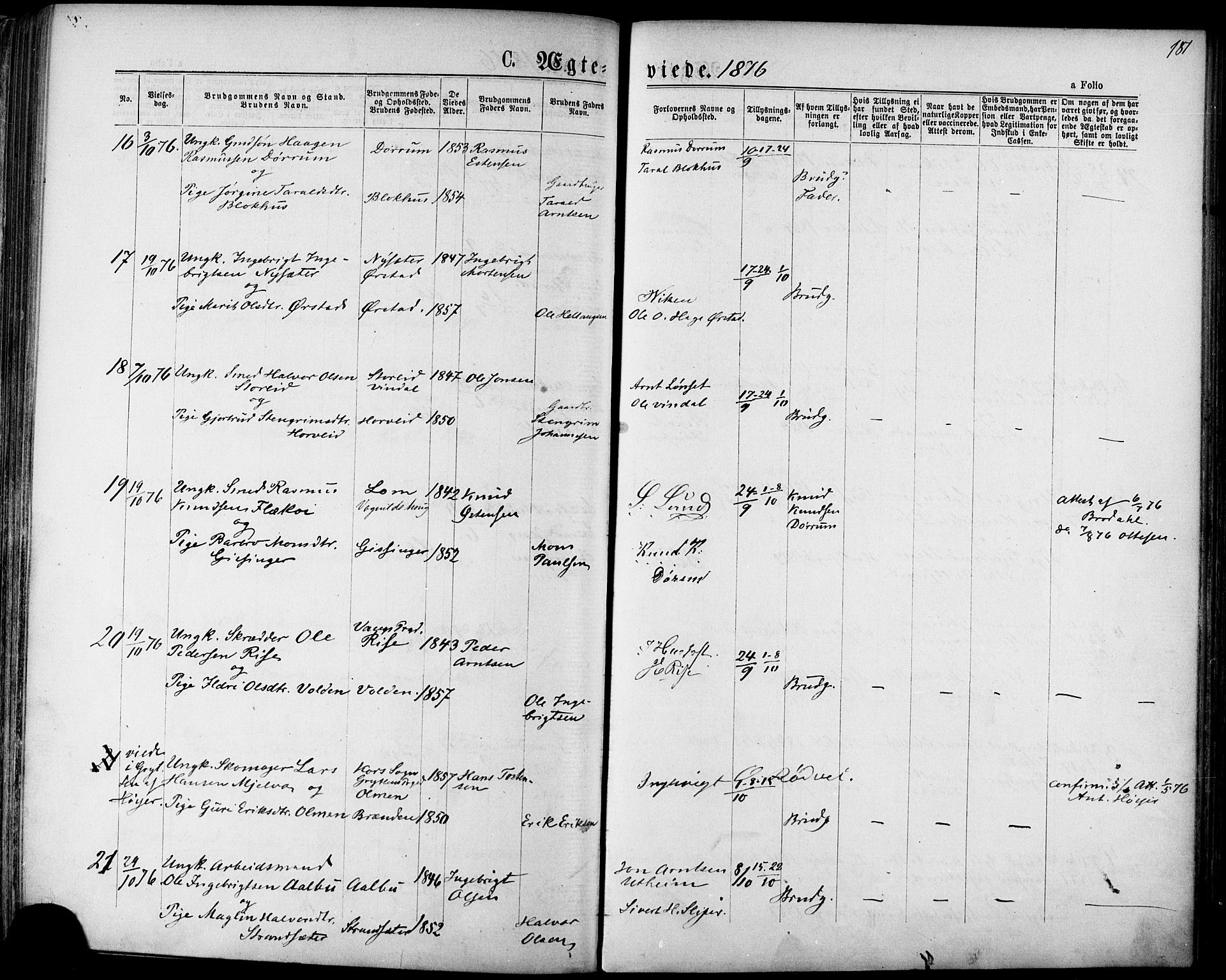 Ministerialprotokoller, klokkerbøker og fødselsregistre - Sør-Trøndelag, AV/SAT-A-1456/678/L0900: Ministerialbok nr. 678A09, 1872-1881, s. 181