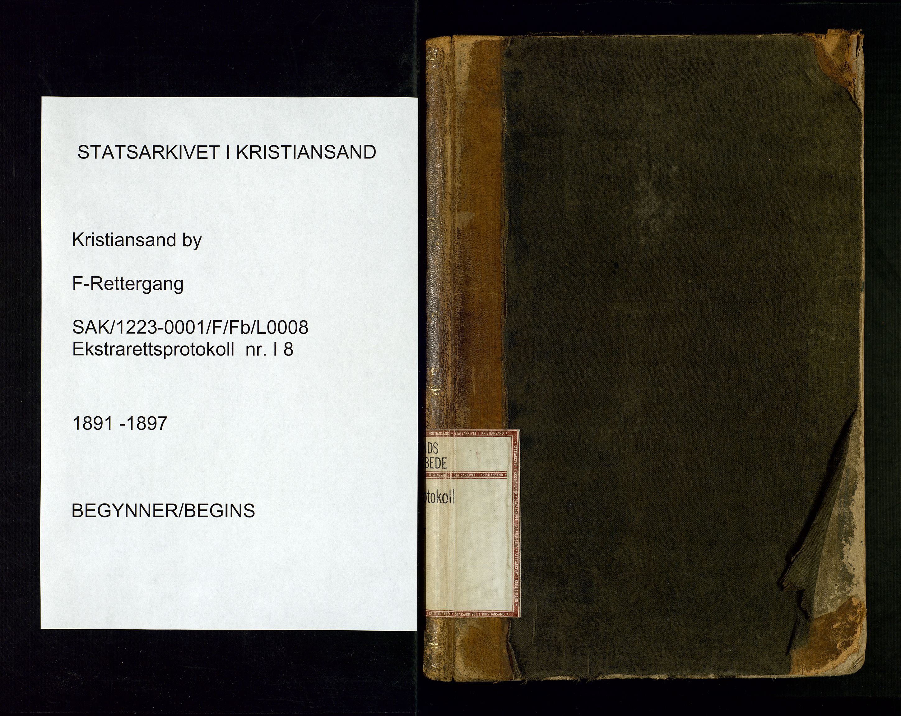 Kristiansand byrett, SAK/1223-0001/F/Fb/L0008: Ekstrarettsprotokoll nr. 8 serie I med register, 1891-1897