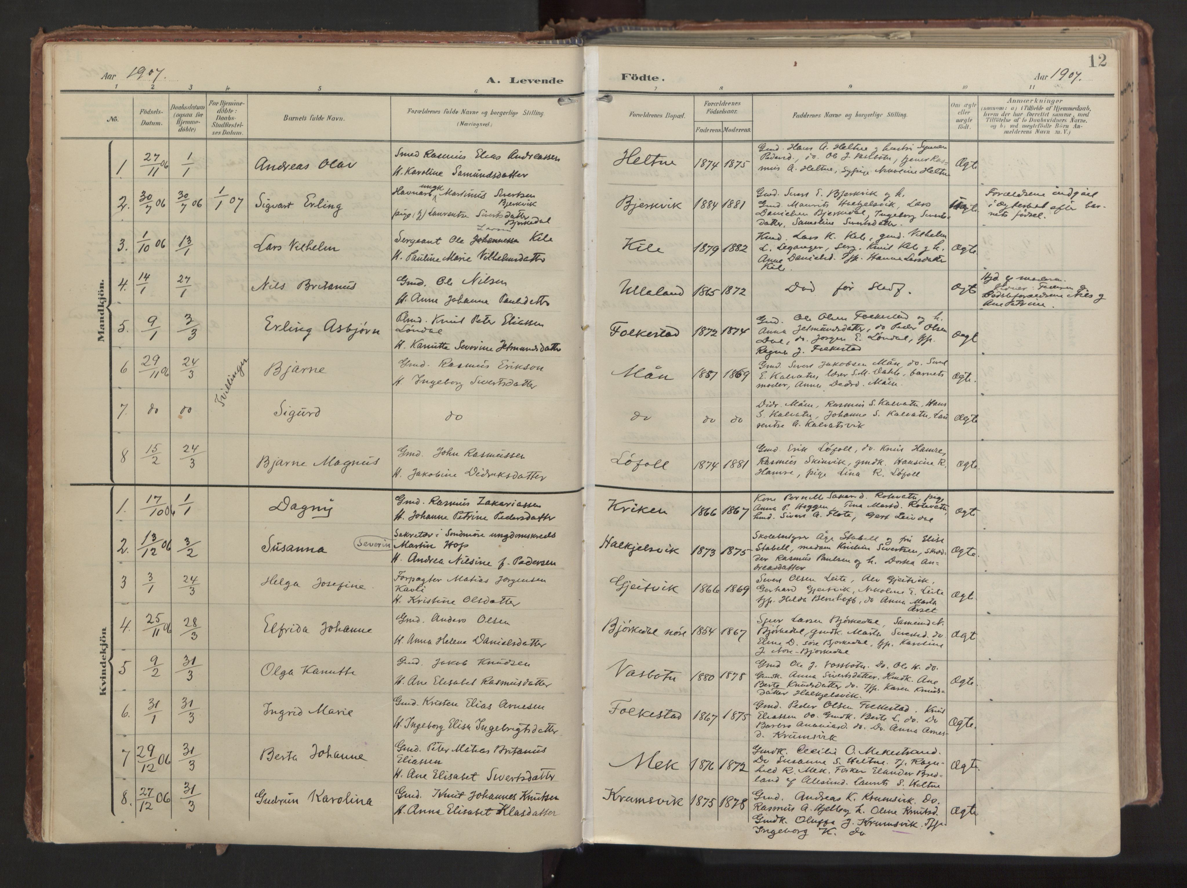 Ministerialprotokoller, klokkerbøker og fødselsregistre - Møre og Romsdal, AV/SAT-A-1454/511/L0144: Ministerialbok nr. 511A11, 1906-1923, s. 12