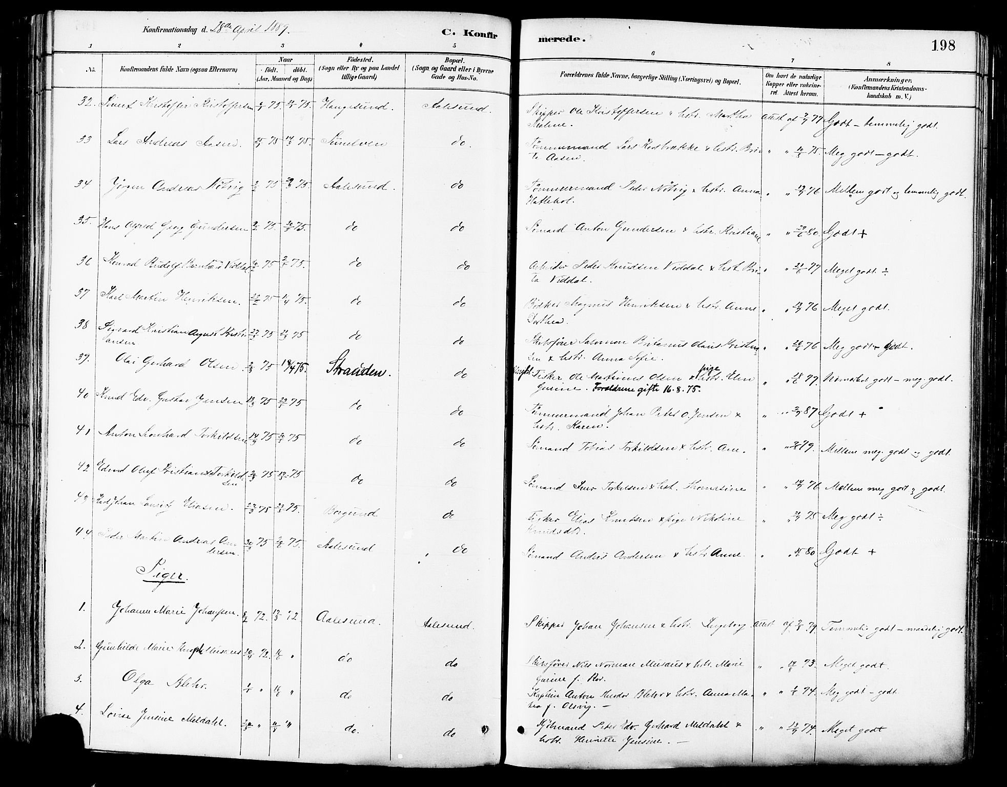 Ministerialprotokoller, klokkerbøker og fødselsregistre - Møre og Romsdal, AV/SAT-A-1454/529/L0455: Ministerialbok nr. 529A05, 1885-1893, s. 198