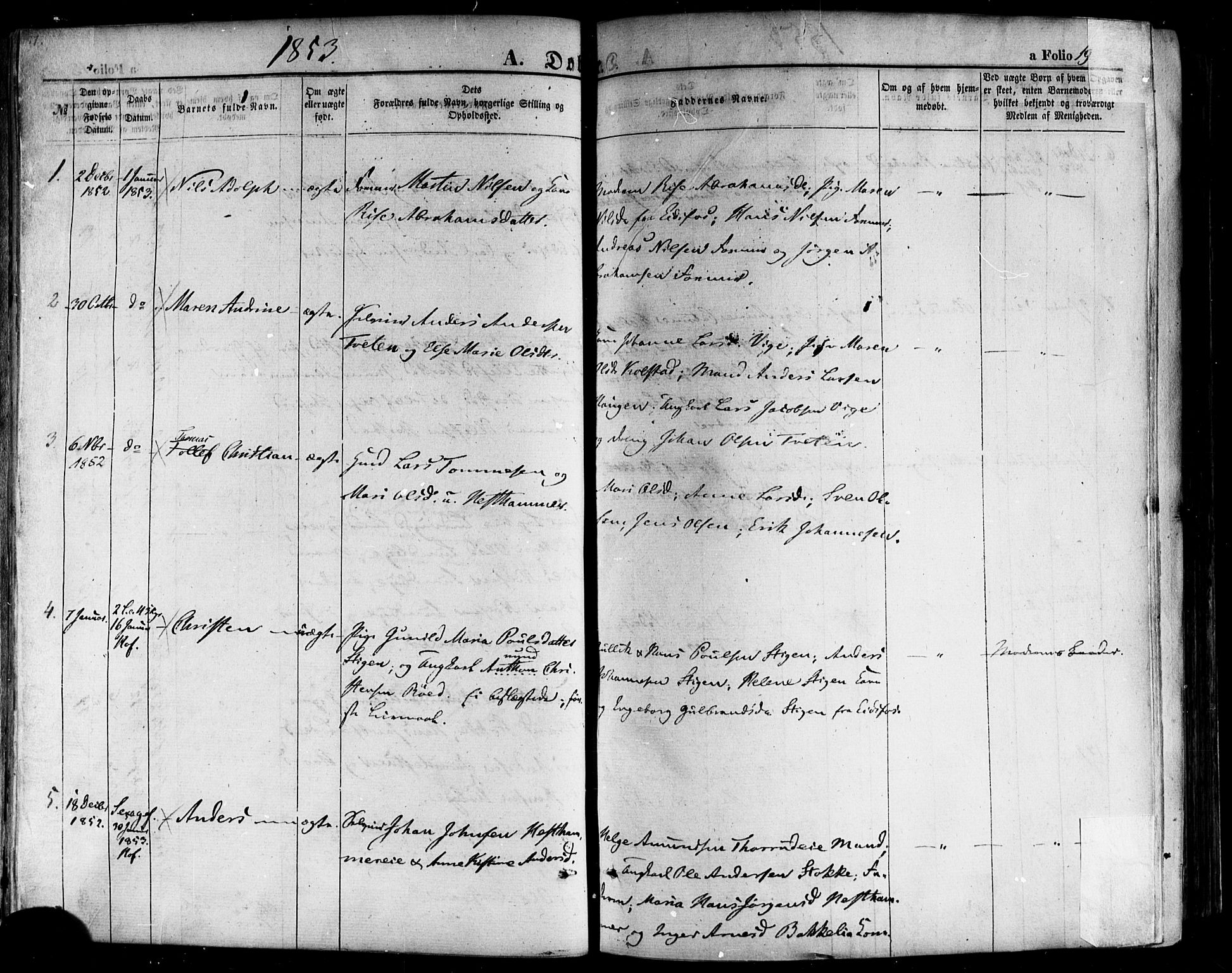 Hof kirkebøker, AV/SAKO-A-64/F/Fa/L0006: Ministerialbok nr. I 6, 1851-1877, s. 19