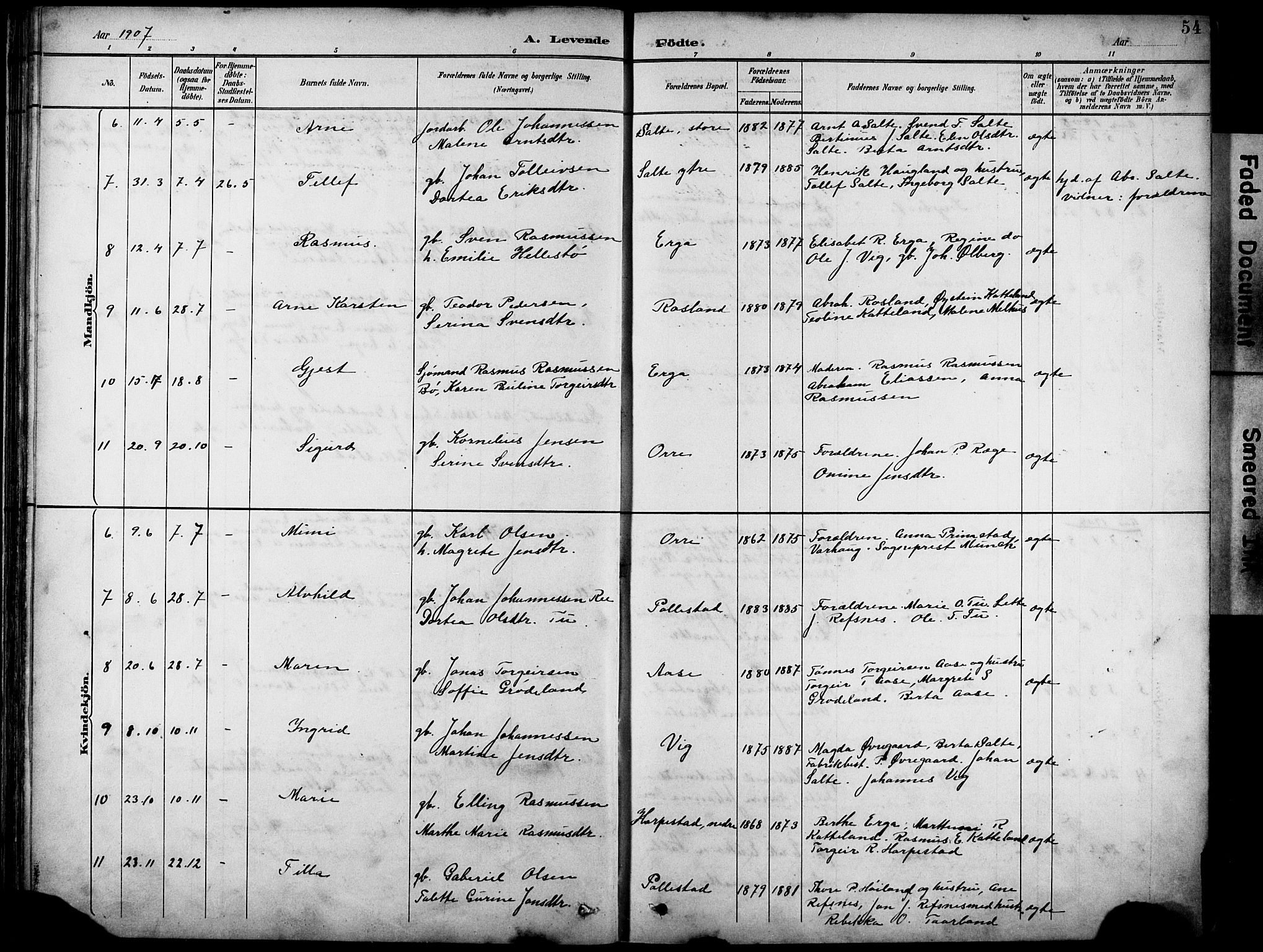 Klepp sokneprestkontor, AV/SAST-A-101803/001/3/30BB/L0005: Klokkerbok nr. B 5, 1889-1918, s. 54