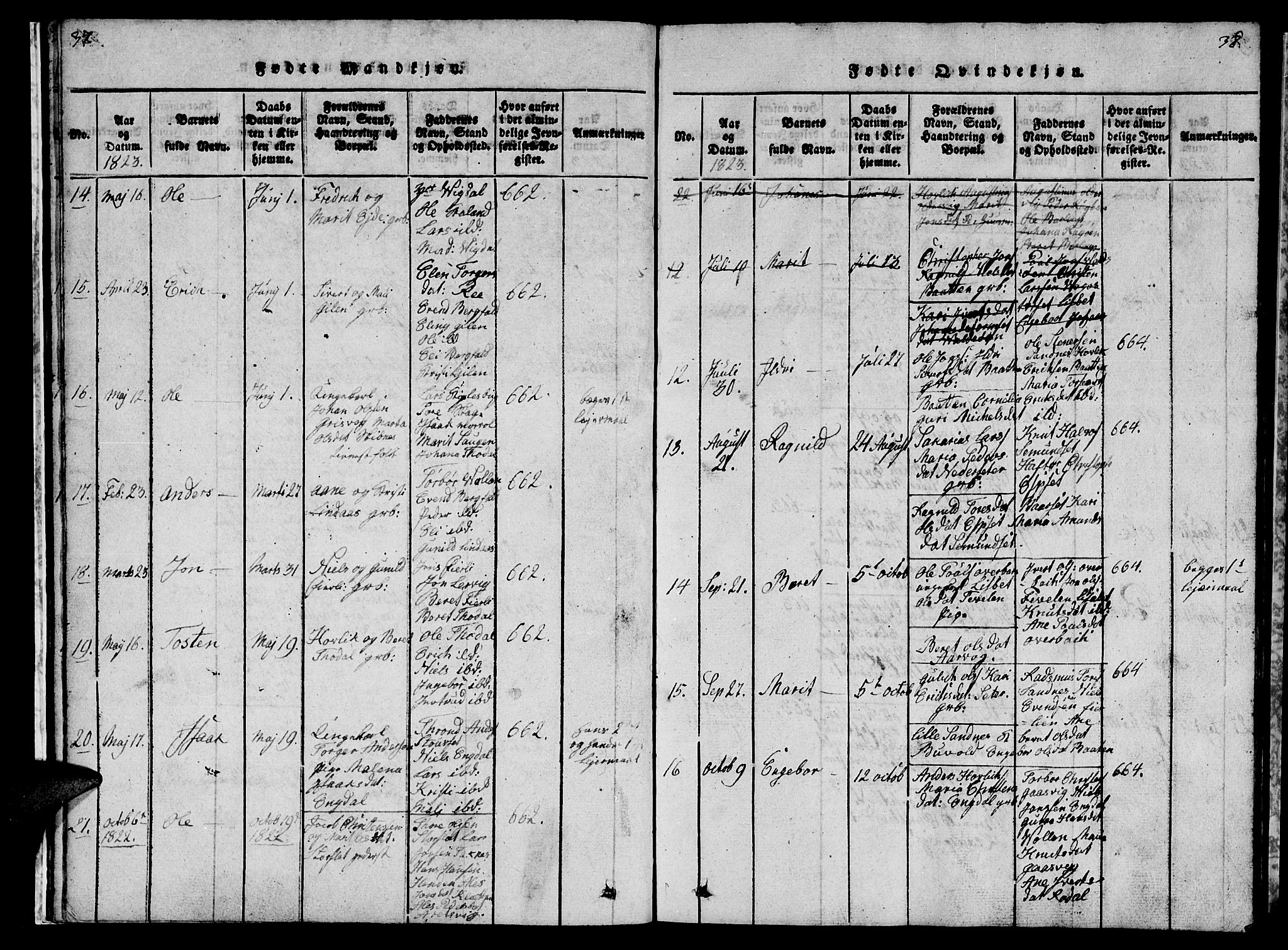 Ministerialprotokoller, klokkerbøker og fødselsregistre - Møre og Romsdal, AV/SAT-A-1454/578/L0908: Klokkerbok nr. 578C01, 1819-1837, s. 37-38