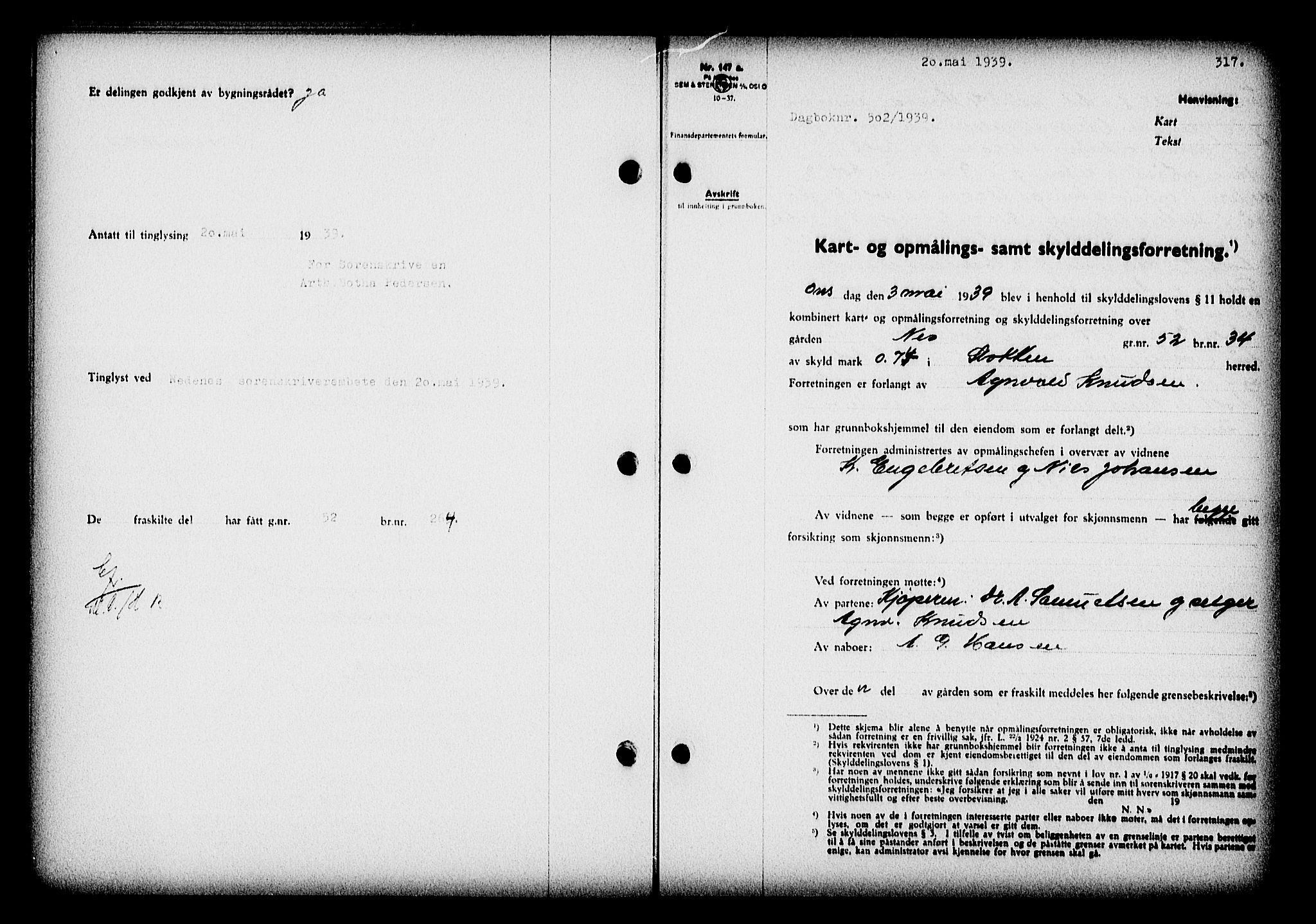 Nedenes sorenskriveri, AV/SAK-1221-0006/G/Gb/Gba/L0046: Pantebok nr. 42, 1938-1939, Dagboknr: 502/1939