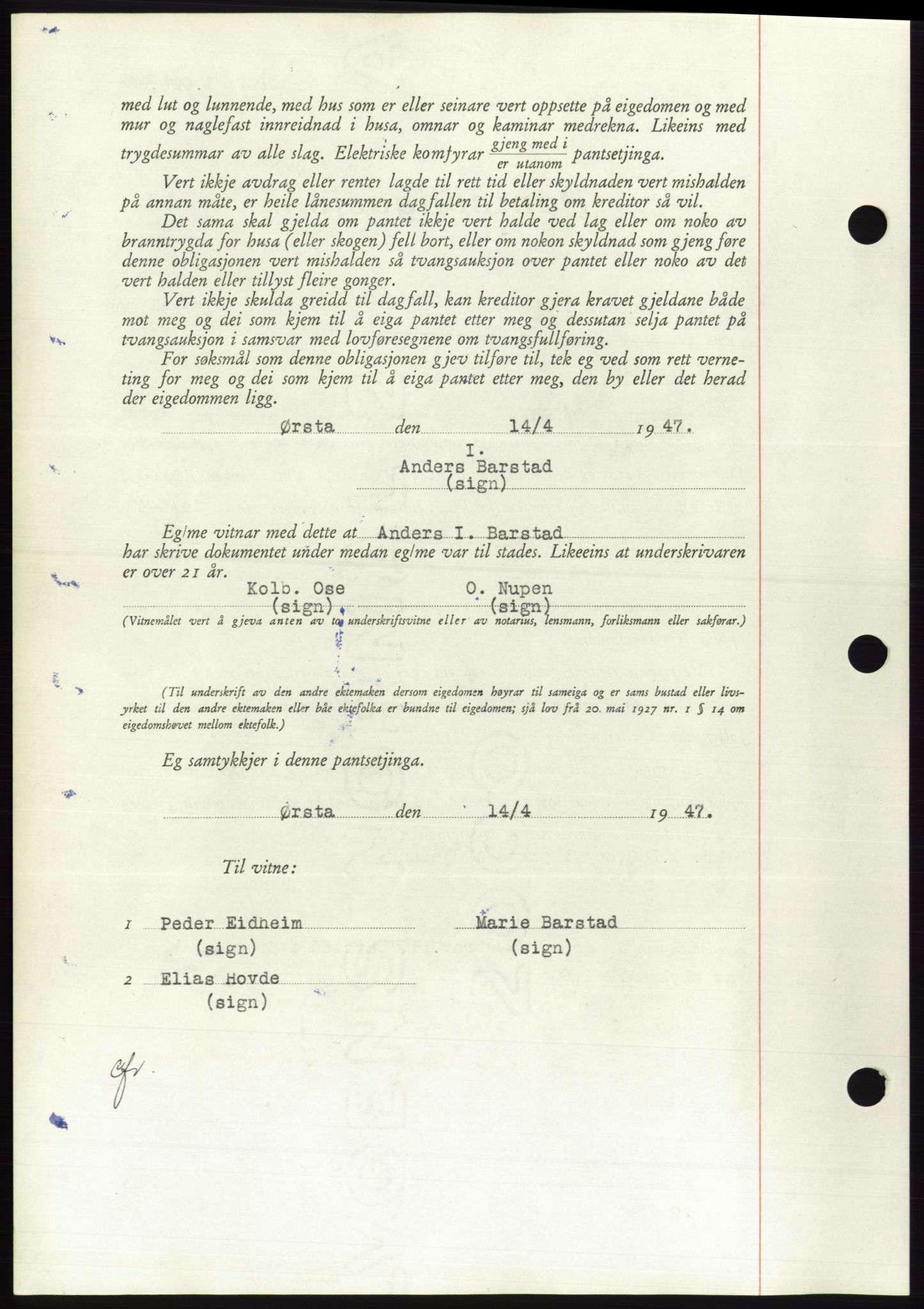 Søre Sunnmøre sorenskriveri, AV/SAT-A-4122/1/2/2C/L0114: Pantebok nr. 1-2B, 1943-1947, Dagboknr: 657/1947