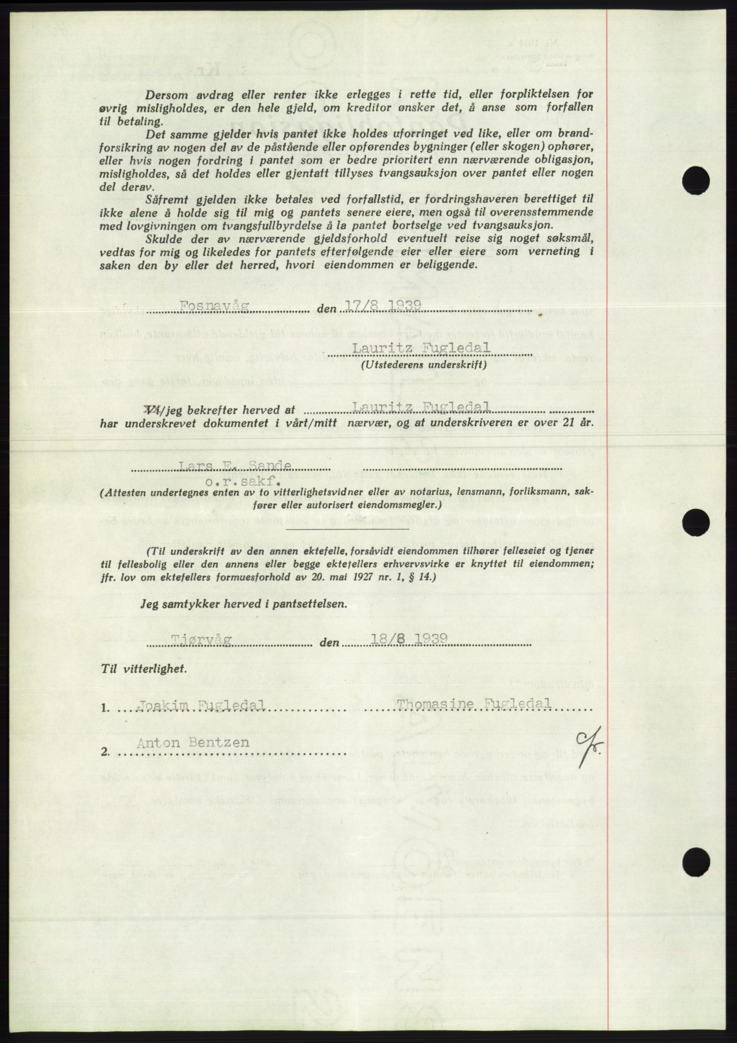 Søre Sunnmøre sorenskriveri, AV/SAT-A-4122/1/2/2C/L0068: Pantebok nr. 62, 1939-1939, Dagboknr: 1253/1939