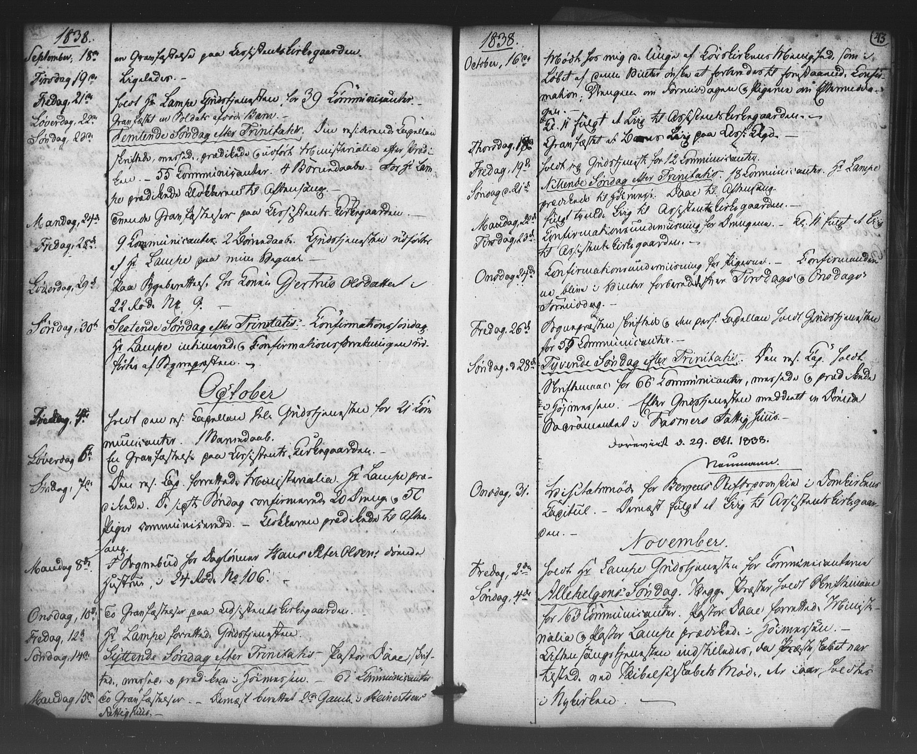 Korskirken sokneprestembete, AV/SAB-A-76101/H/Haa/L0066: Residerende kapellans bok nr. A 1, 1826-1843, s. 43