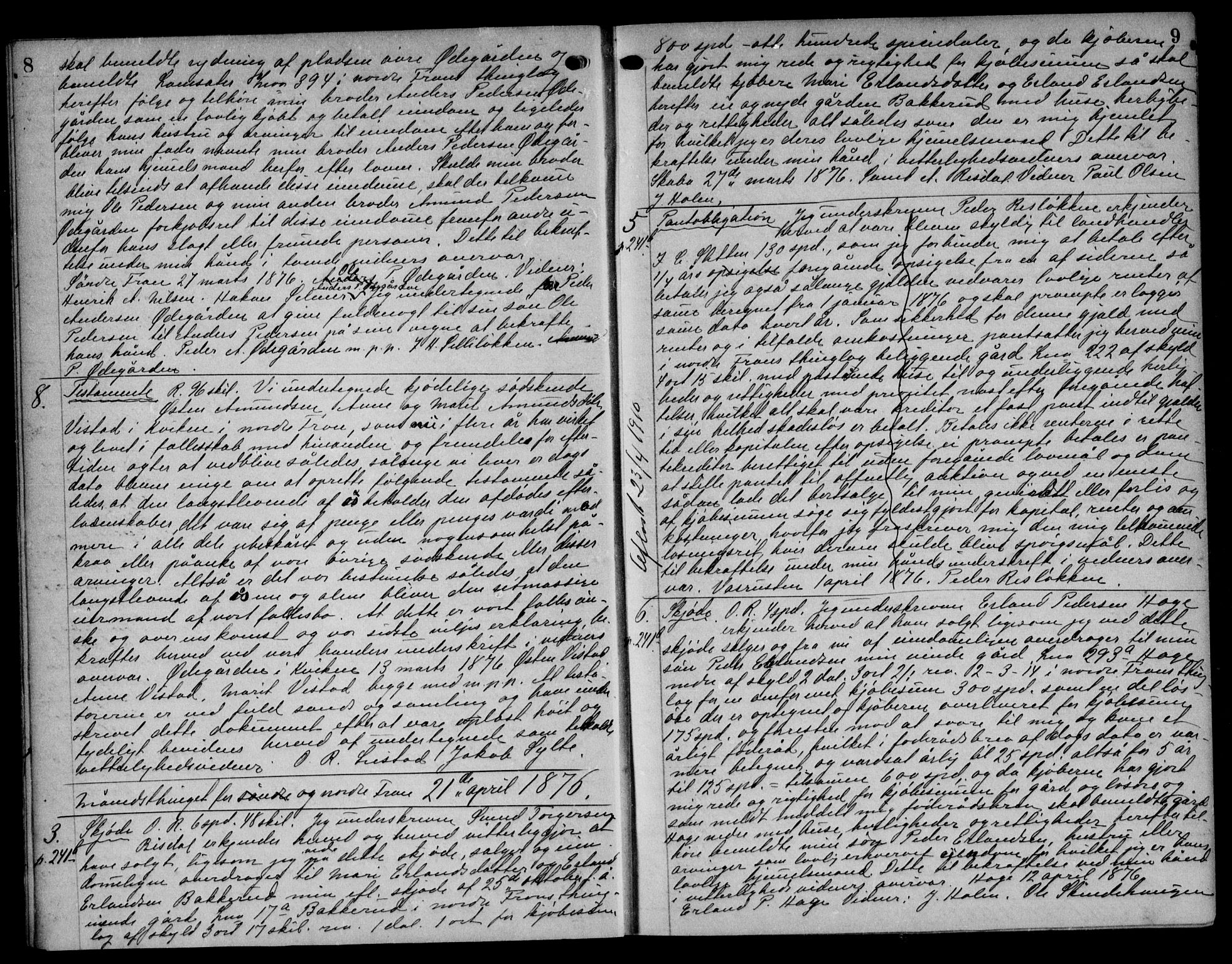 Mellom-Gudbrandsdal sorenskriveri, AV/SAH-TING-038/H/Hb/L0016: Pantebok nr. 16, 1876-1896, s. 8-9