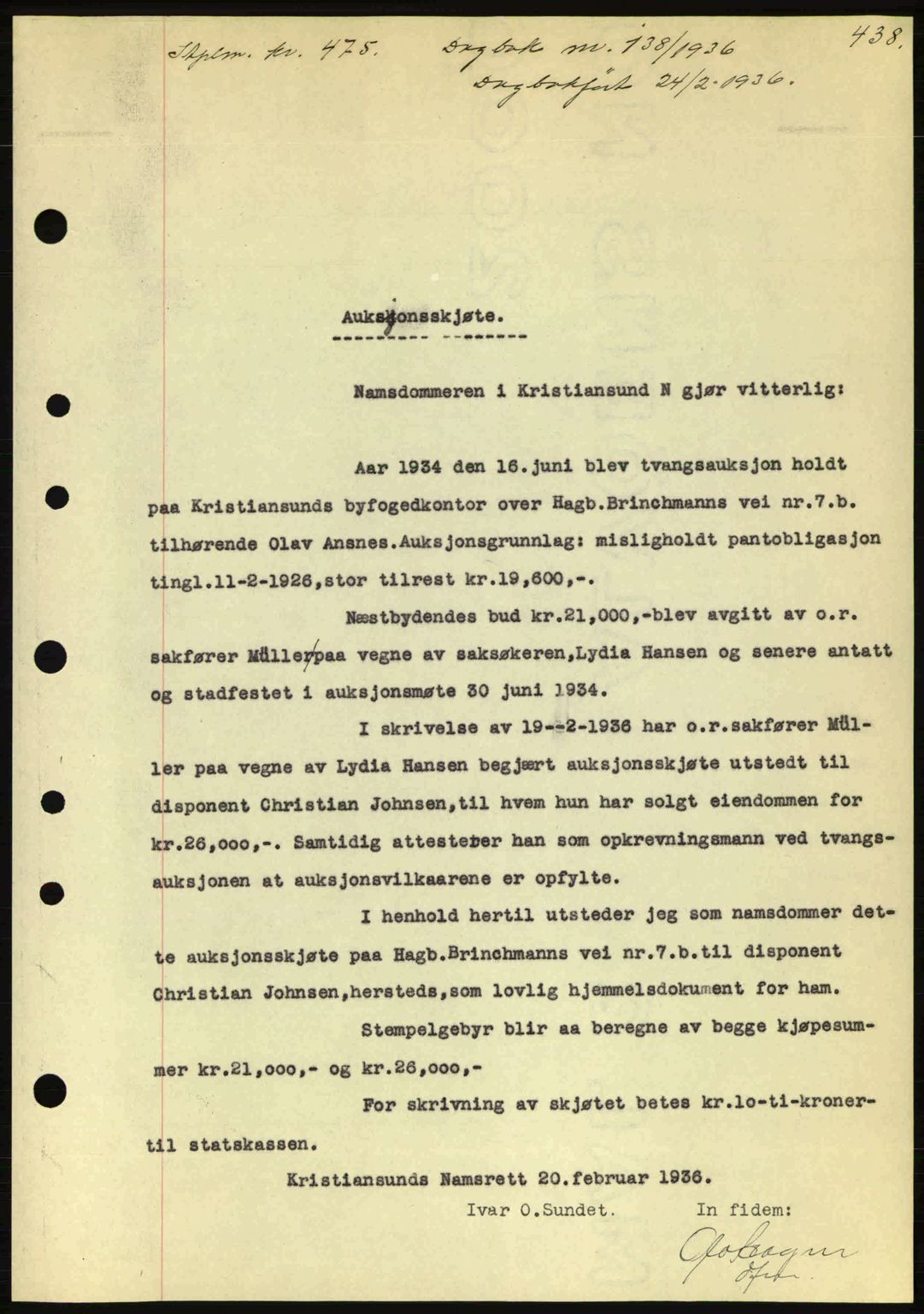 Kristiansund byfogd, SAT/A-4587/A/27: Pantebok nr. 28, 1934-1936, Tingl.dato: 24.02.1936