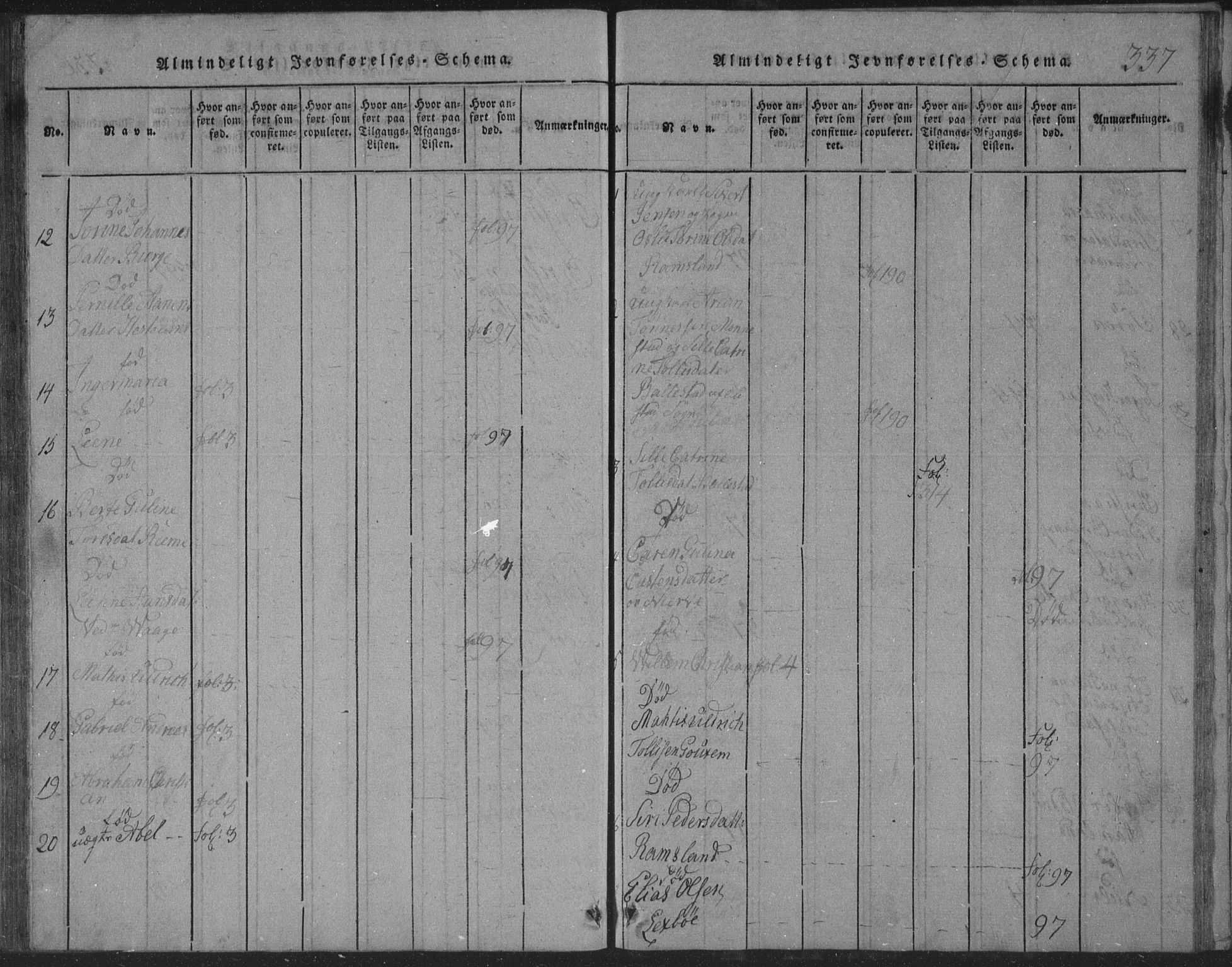 Sør-Audnedal sokneprestkontor, SAK/1111-0039/F/Fb/Fba/L0001: Klokkerbok nr. B 1, 1815-1850, s. 337