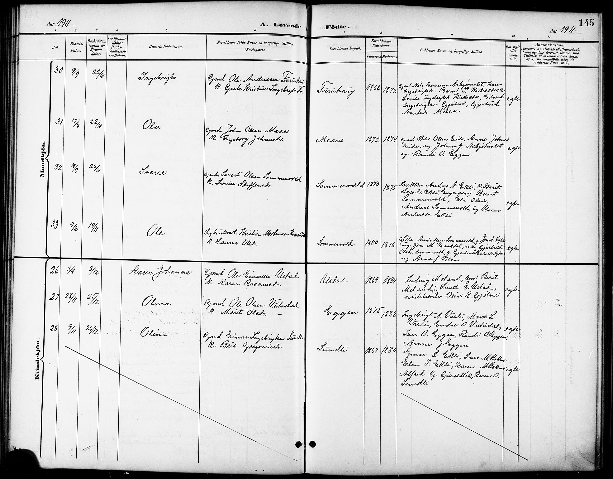 Ministerialprotokoller, klokkerbøker og fødselsregistre - Sør-Trøndelag, AV/SAT-A-1456/668/L0819: Klokkerbok nr. 668C08, 1899-1912, s. 145